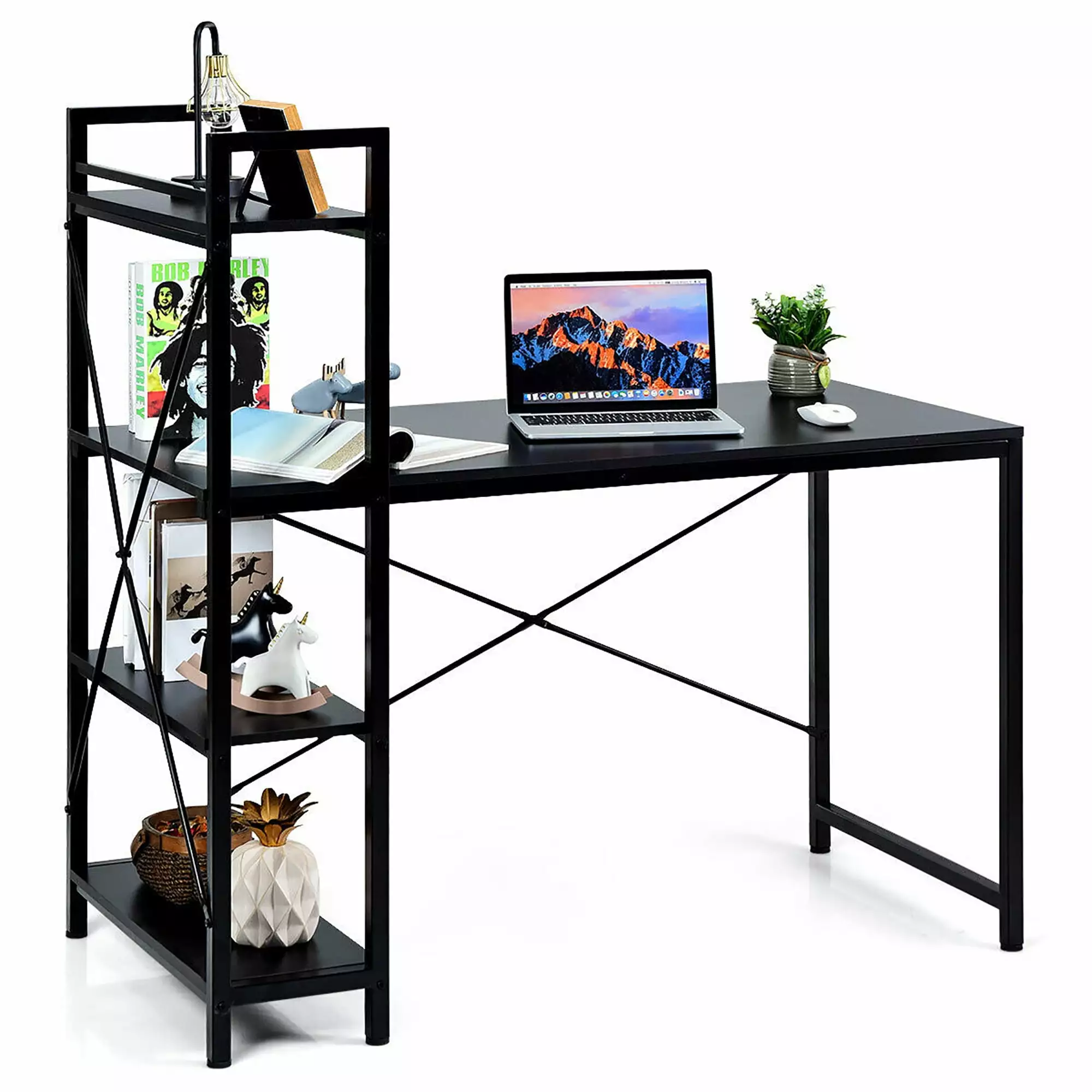Costway 47.5 Computer Desk Writing Desk Study Table Workstation 4-Tier Shelves Black