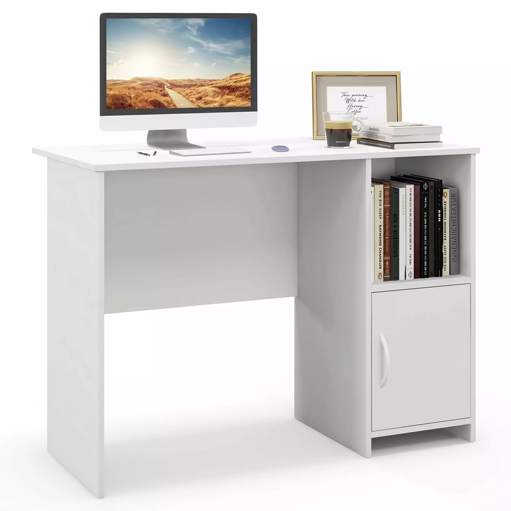 Costway Modern Computer Desk Cabinet and Cable Holes Home Office