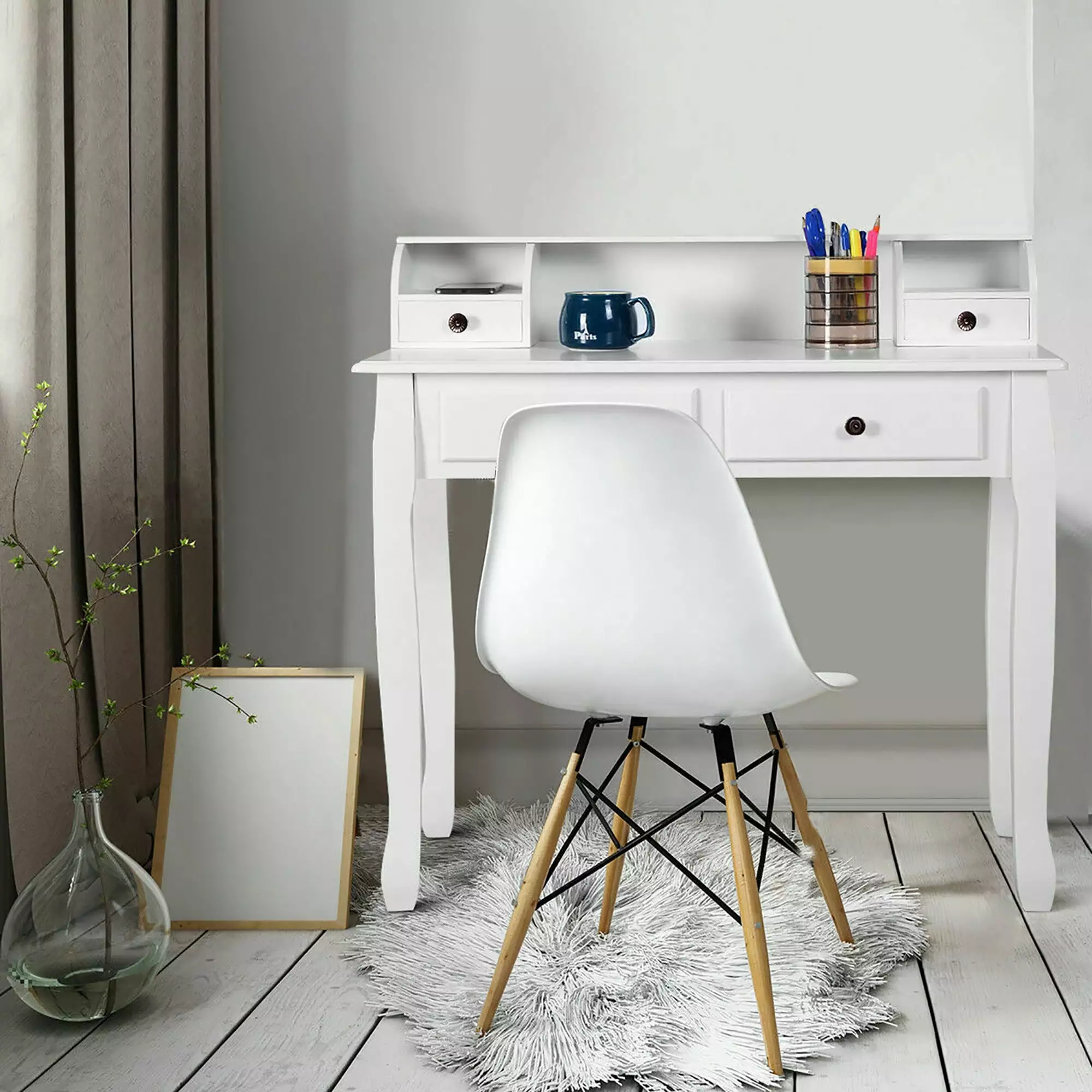 Costway White Home Office Computer Desk 4 Drawers Writing Workstation