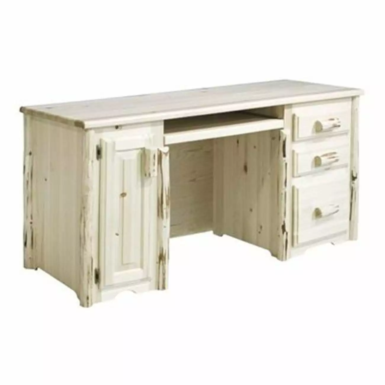 Computer Desk 3 Drawers Tower Slideout Clear Lacquer - Modern Home Office Desk D2D Technologies