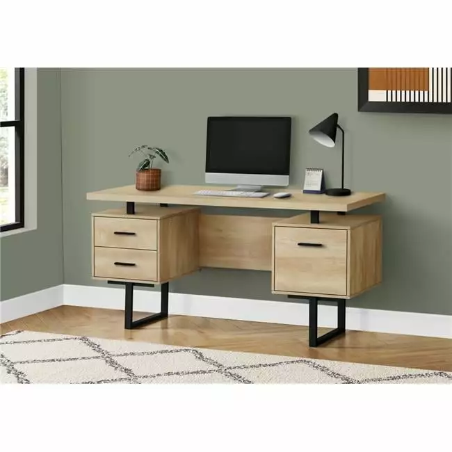 60 Metal Computer Desk Natural Black Modern Office Daphne's Dinnette