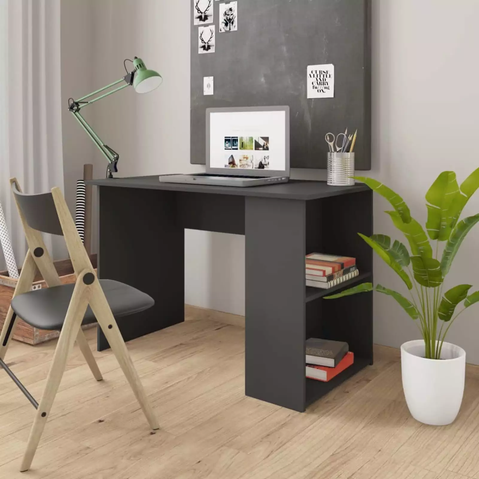 Dcenta 43.3 Inch Computer Desk Storage Shelves Gray