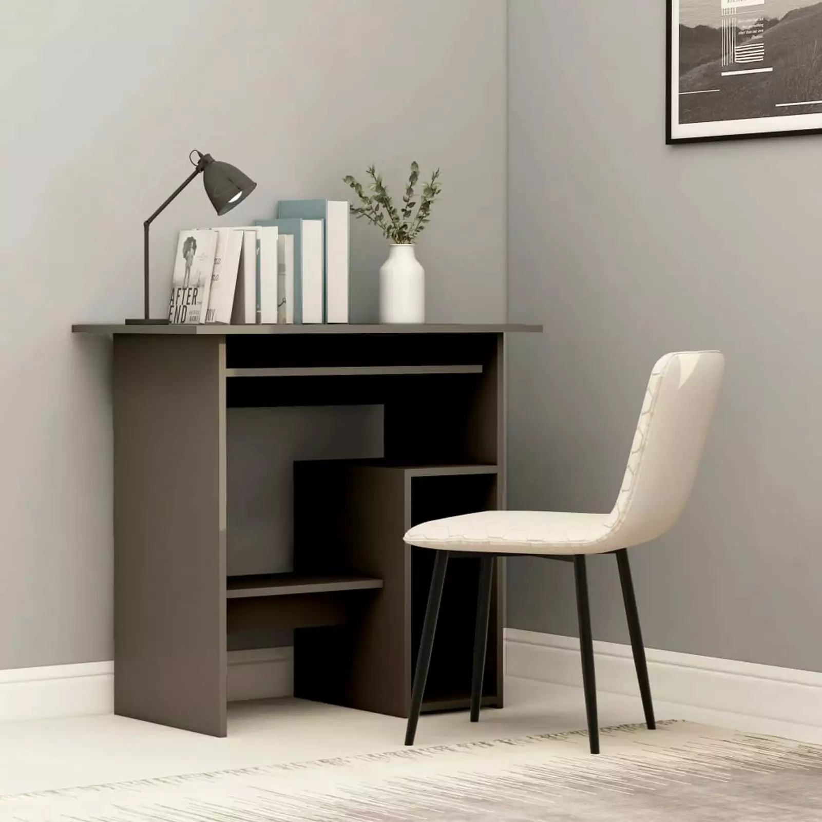 Dcenta Computer Desk Keyboard Tray and Storage Shelves Engineered Wood Writing Desk Home Office