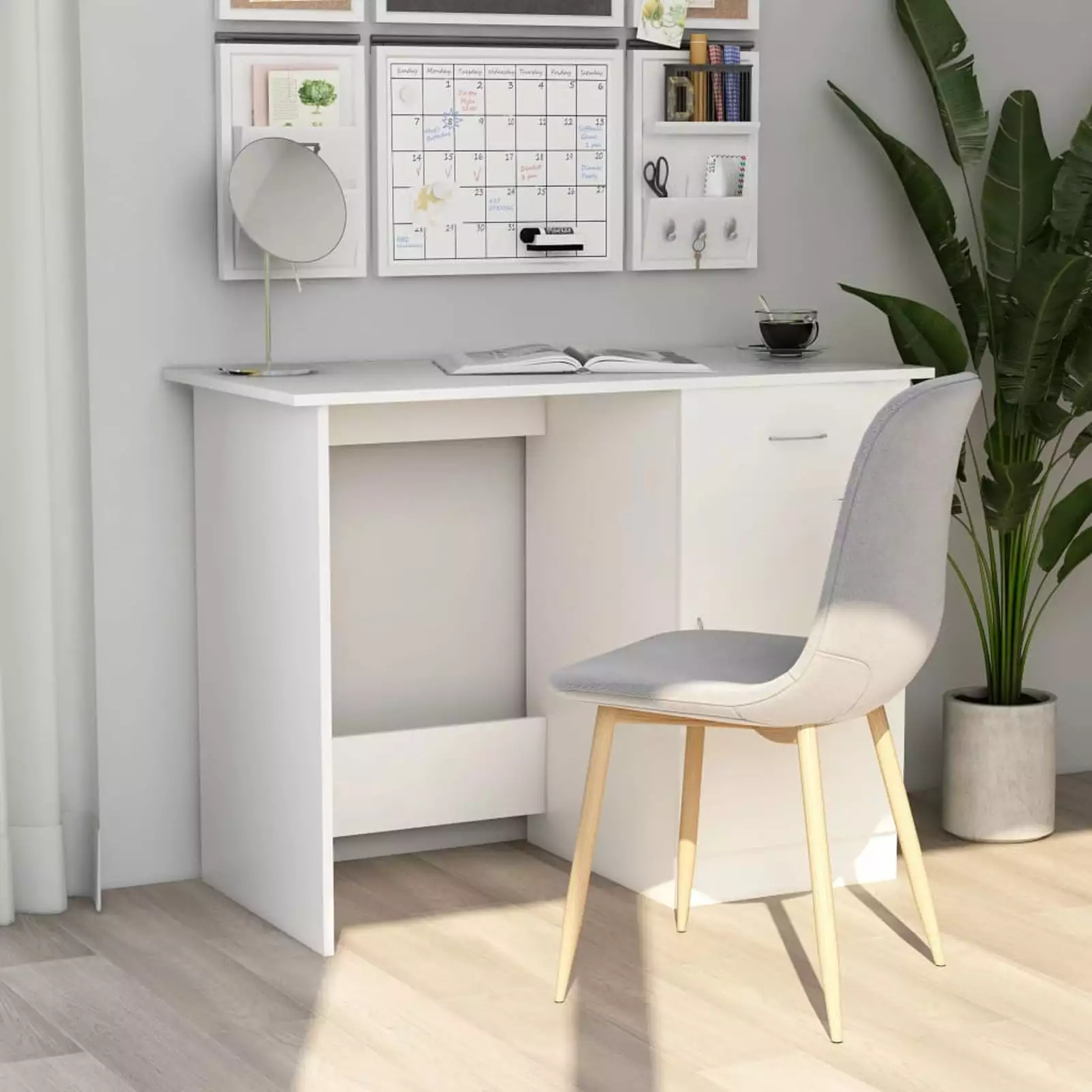 Dcenta Computer Desk Storage Drawer and Door Cabinet - Multifunctional Workstation White