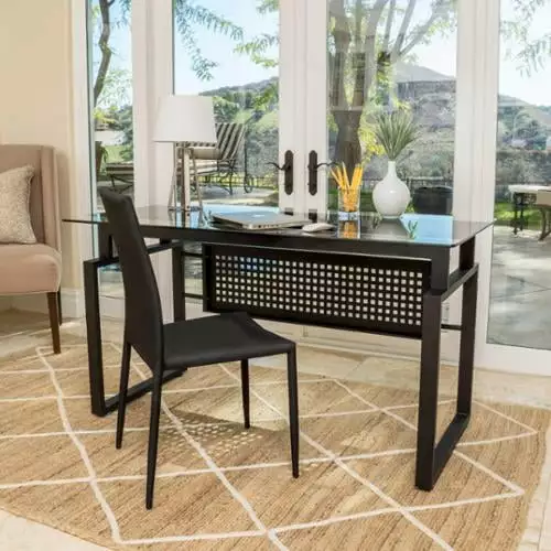 GDF Studio Phoenix Modern Tempered Glass Office Computer Desk Black Denise Austin Home