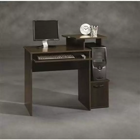 Dark Wood Computer Desk - Modern Home Office Workstation Fast Furnishing