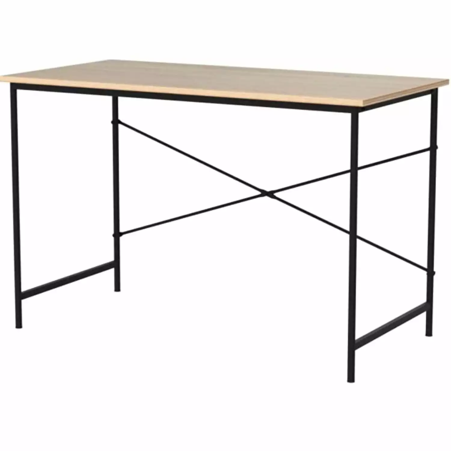 Modern Home Office Computer Desk Table Black Metal Frame Wood Top Oak Fast Furnishing