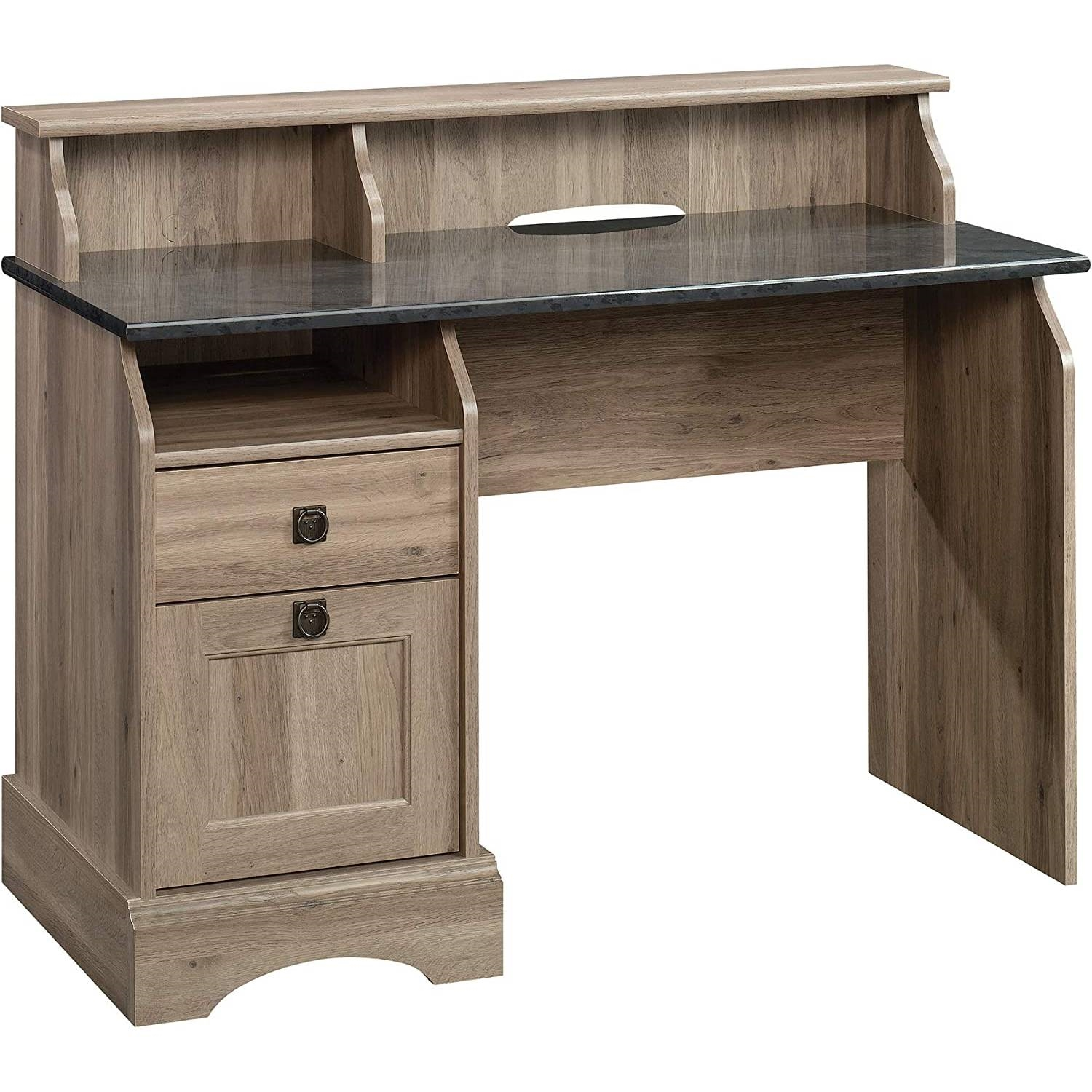Rustic Oak Slat Top Computer Desk Filing Cabinet Office Desk Fast Furnishing