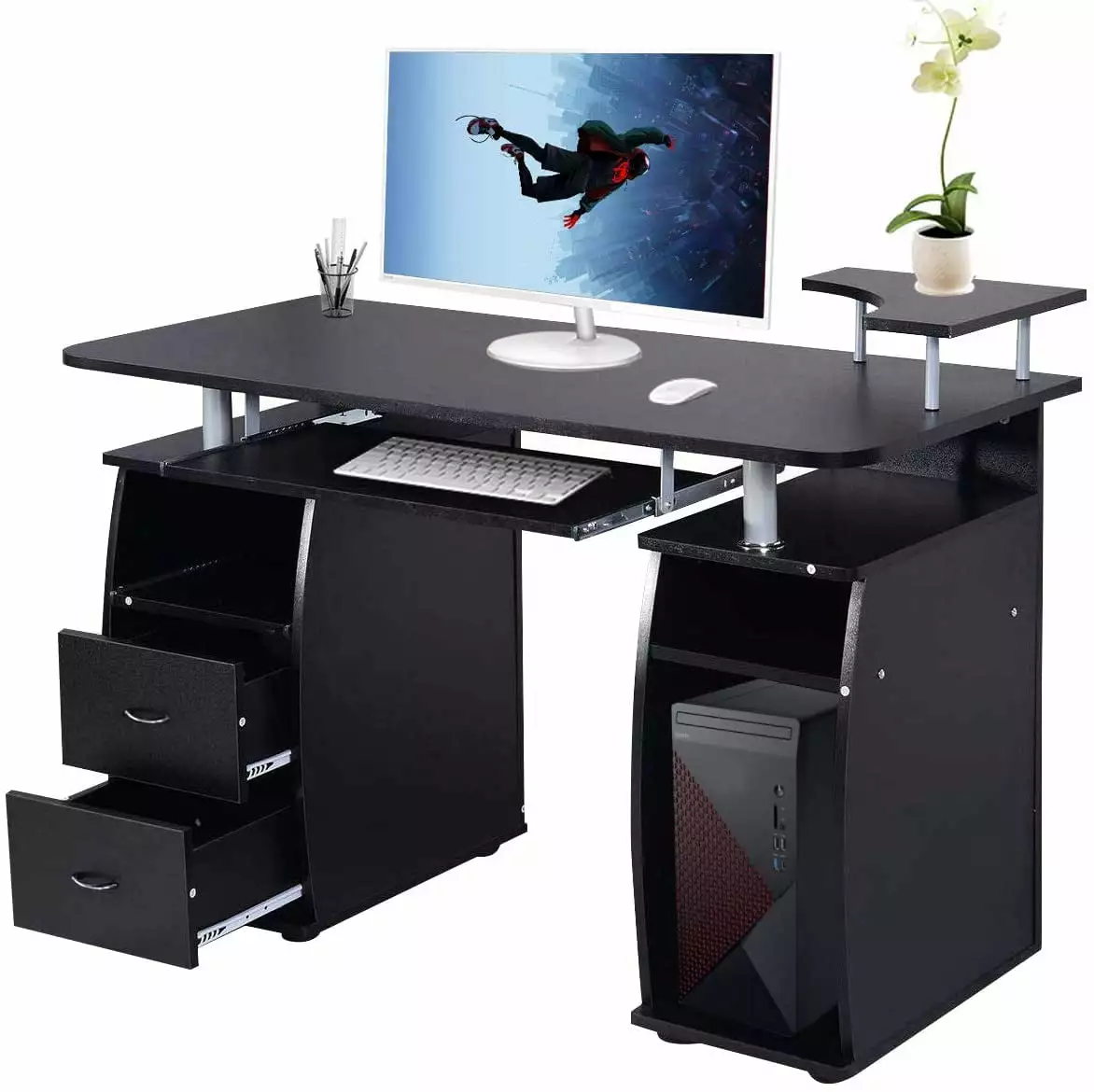 EasingRoom Computer Desk Drawers Black Home Office Workstation FCH