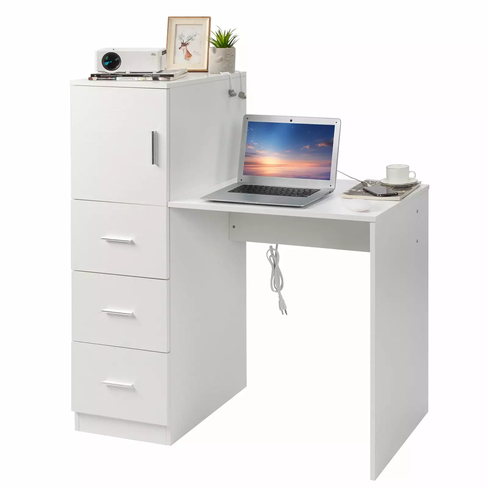 GoDecor Computer Desk 2 Power Outlets USB and 5 Drawers Home Office Study FCH
