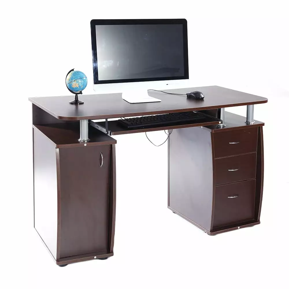 iTopRoad PC Laptop Table Computer Desk 3 Drawers and Bookcase Home Office Study Writing FCH