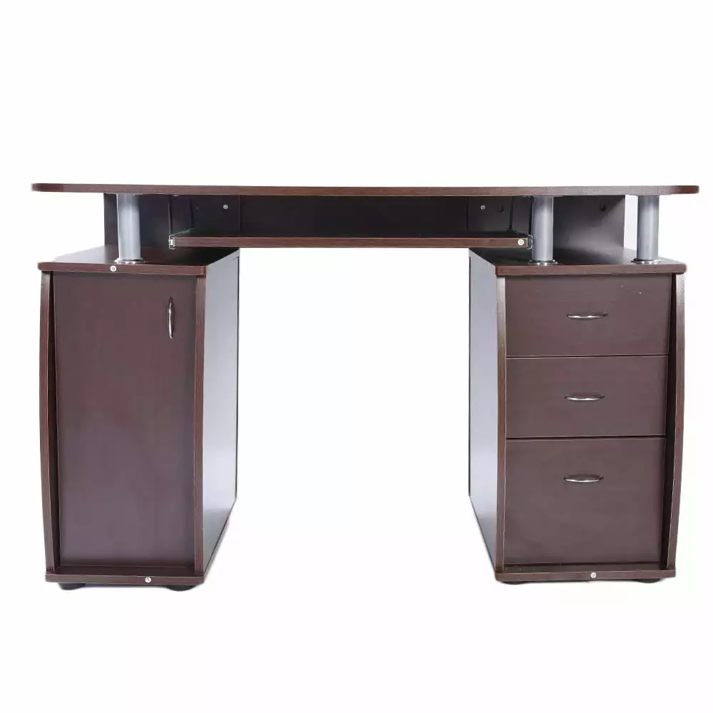 Ktaxon 15mm MDF Portable 1-Door 3-Drawers Computer Desk Brown Compact Home Office Workstation FCH