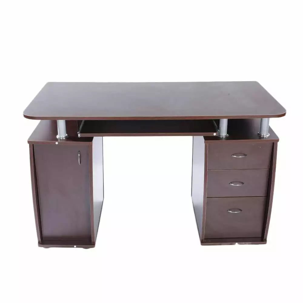 Ktaxon Computer Desk 45 Home Office Study Writing Table Cabinet and Drawers Brown FCH