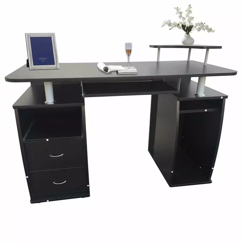SalonMore Computer Desk Laptop Writing Table Drawers Home Office Furniture Black FCH