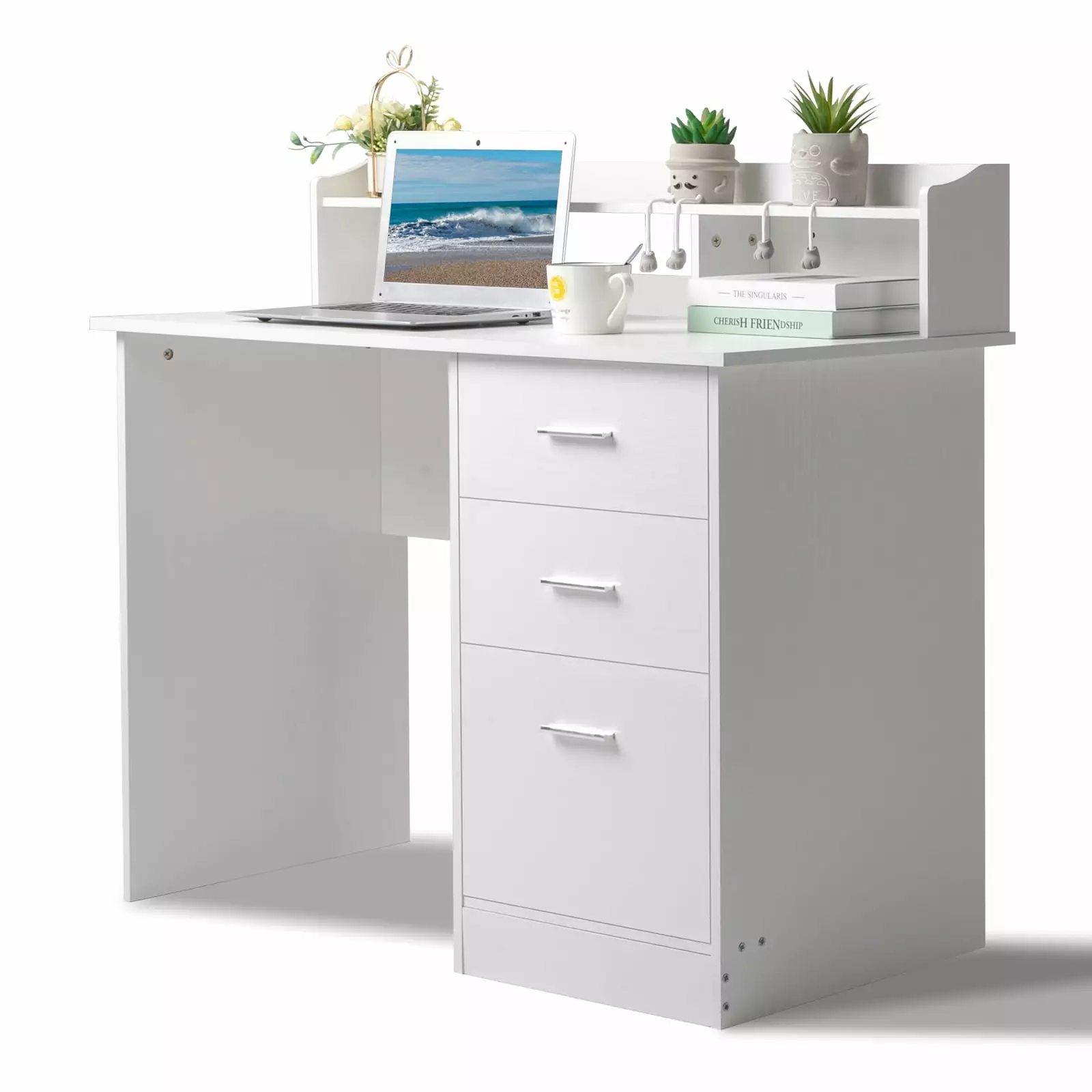 SamyoHome Computer Desk 3 Drawers and File Cabinet, White Writing Desk FCH