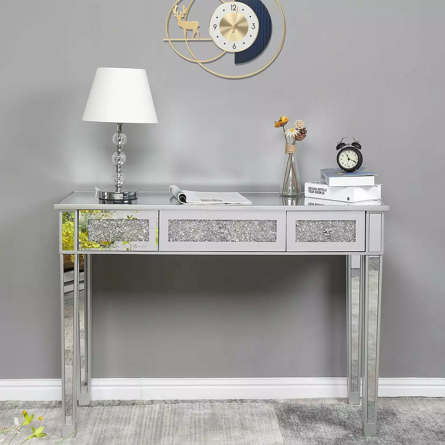 SamyoHome Laptop Table Study Table 3 Broken Glass Drawer Silver FCH