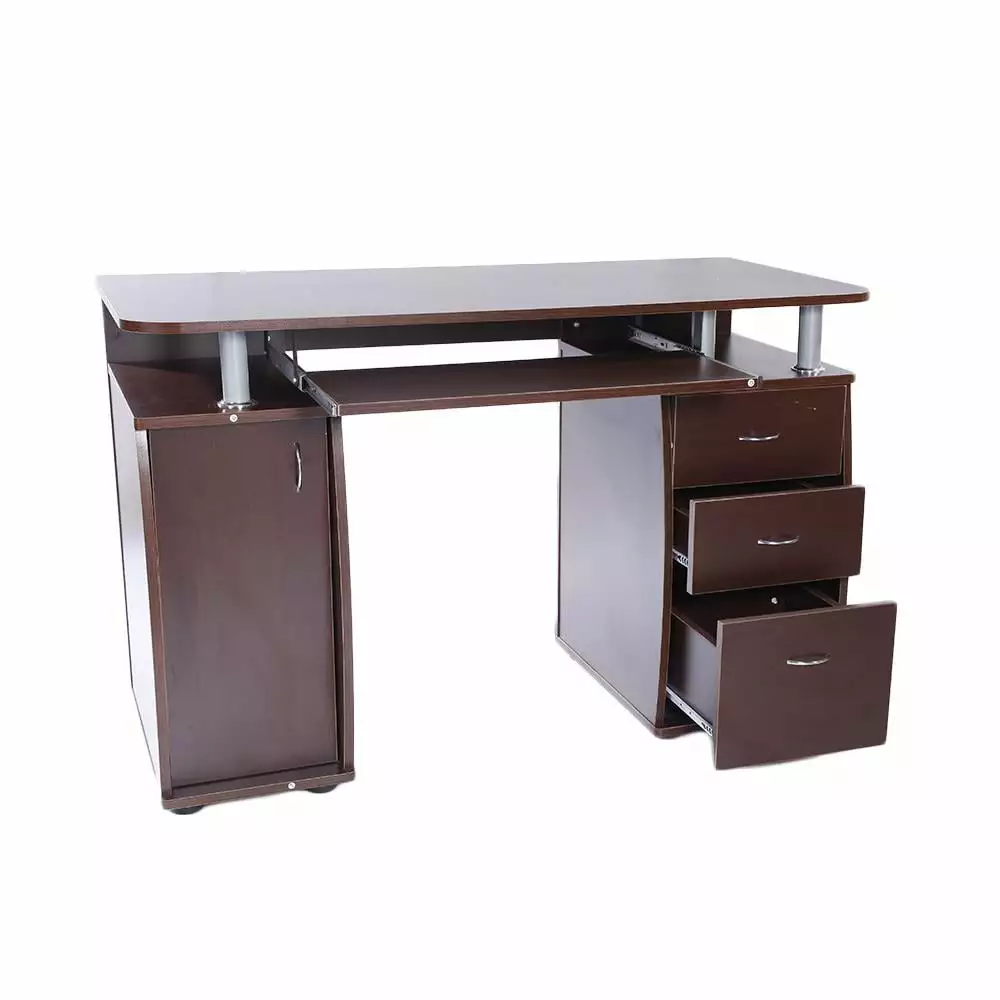 UBesGoo Wood Computer Desk 3 Drawers and Bookcase Home Office Study Workstation FCH