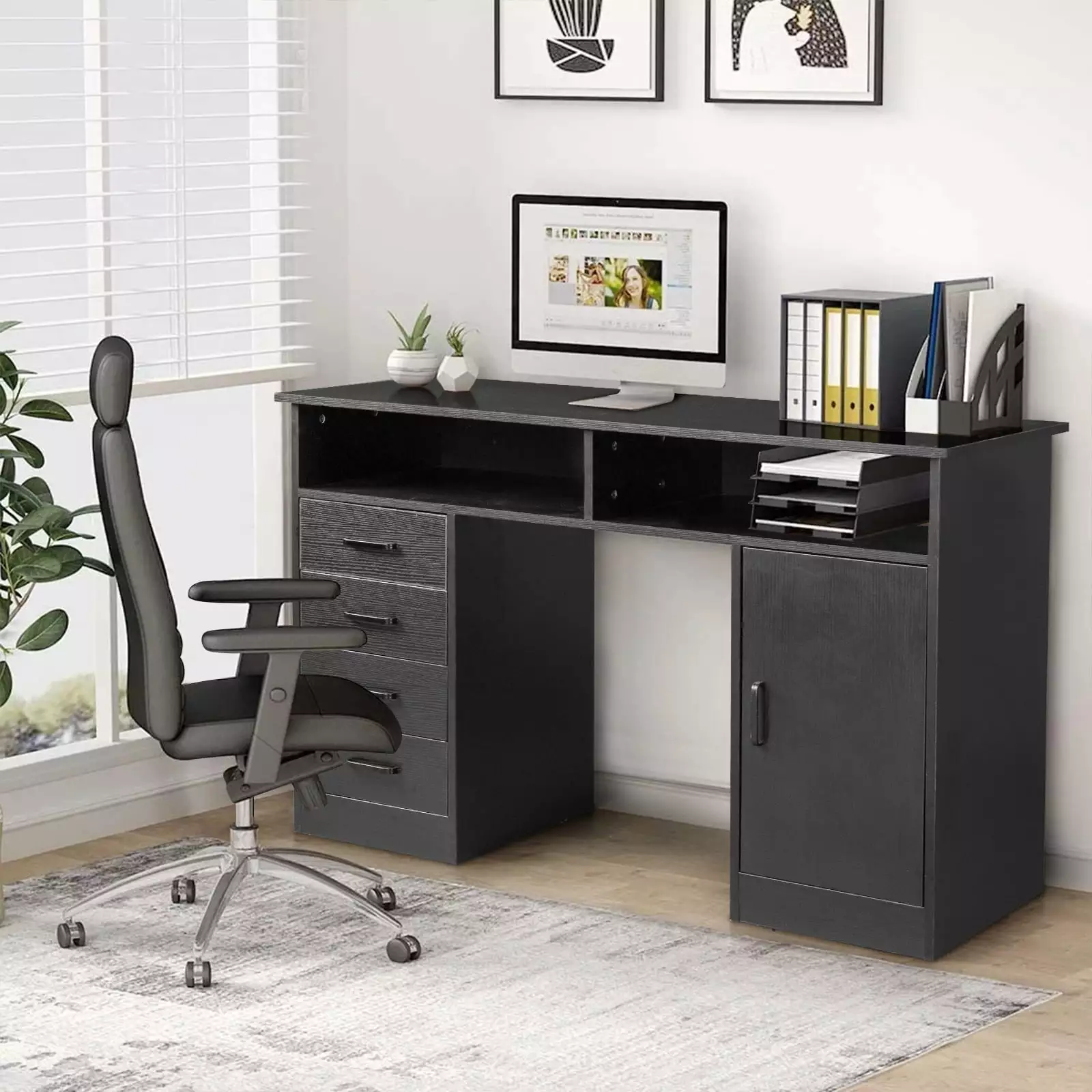 Winado Computer Desk Home Office Workstation Laptop Study Table Drawer Black FCH