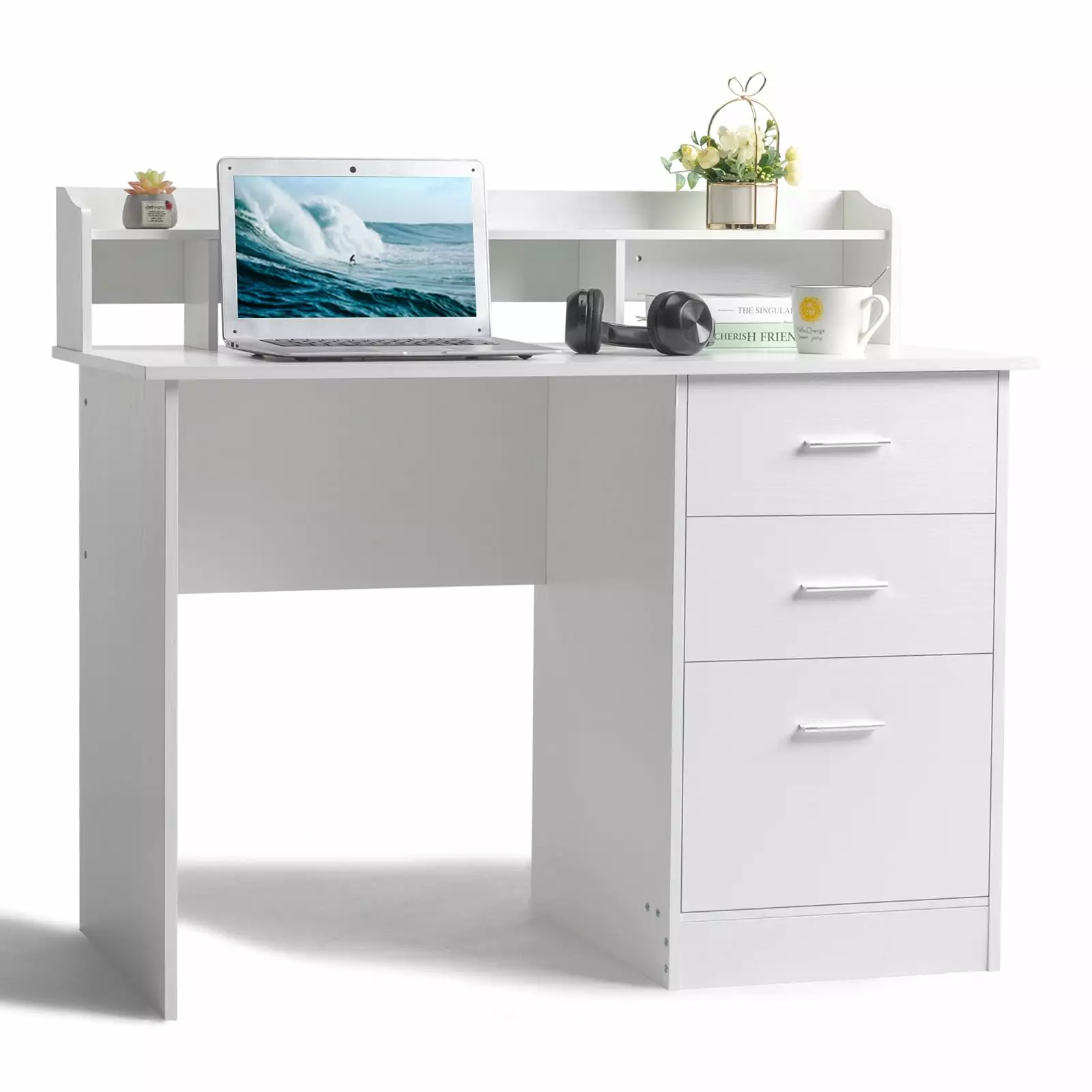 Winado White Computer Desk Drawers Desktop Hutch Modern Work Study Gaming Writing Home Office Desk FCH