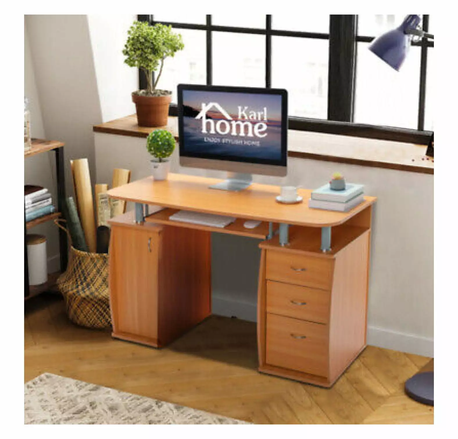 FENG20 Computer Workstation Office Desk 3 Drawers Writing Study Table Cabinet