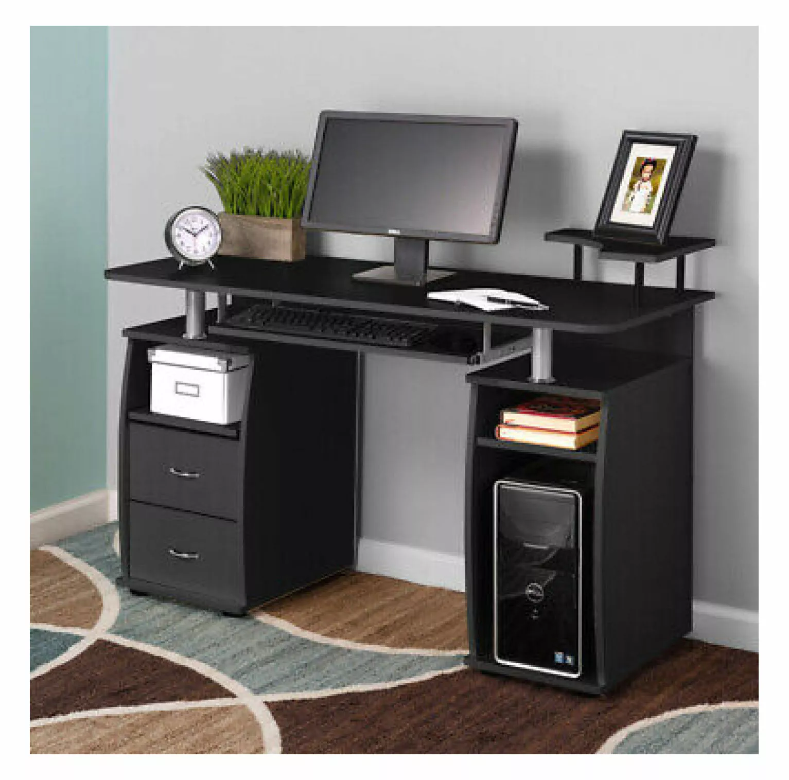 FENG20 Home Office Computer Desk 2 Drawer Cabinet Laptop Table Workstation