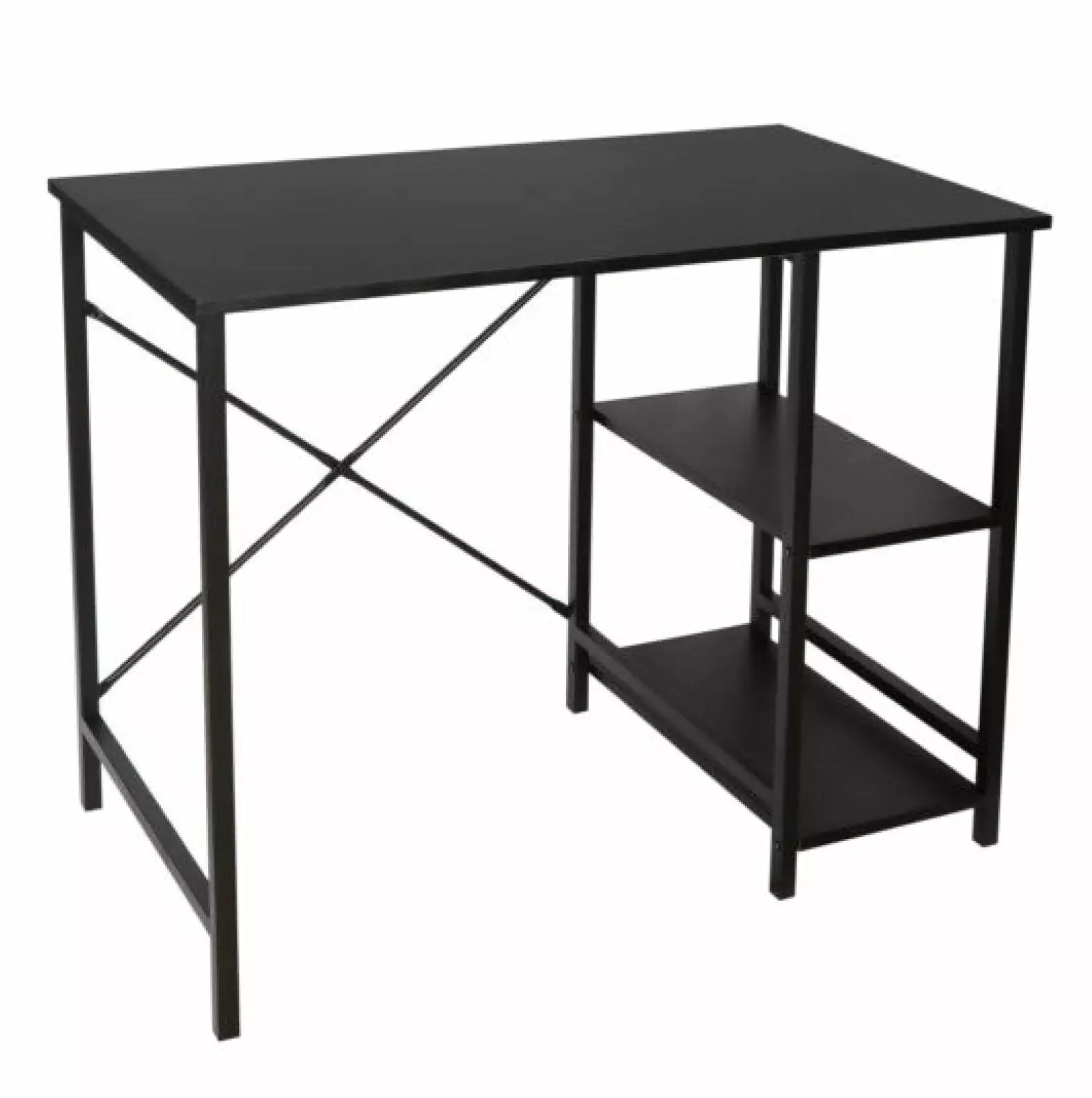 FENG20 36 Inch Computer Office Desk Workstation Laptop Table Black 2 Tier Shelves