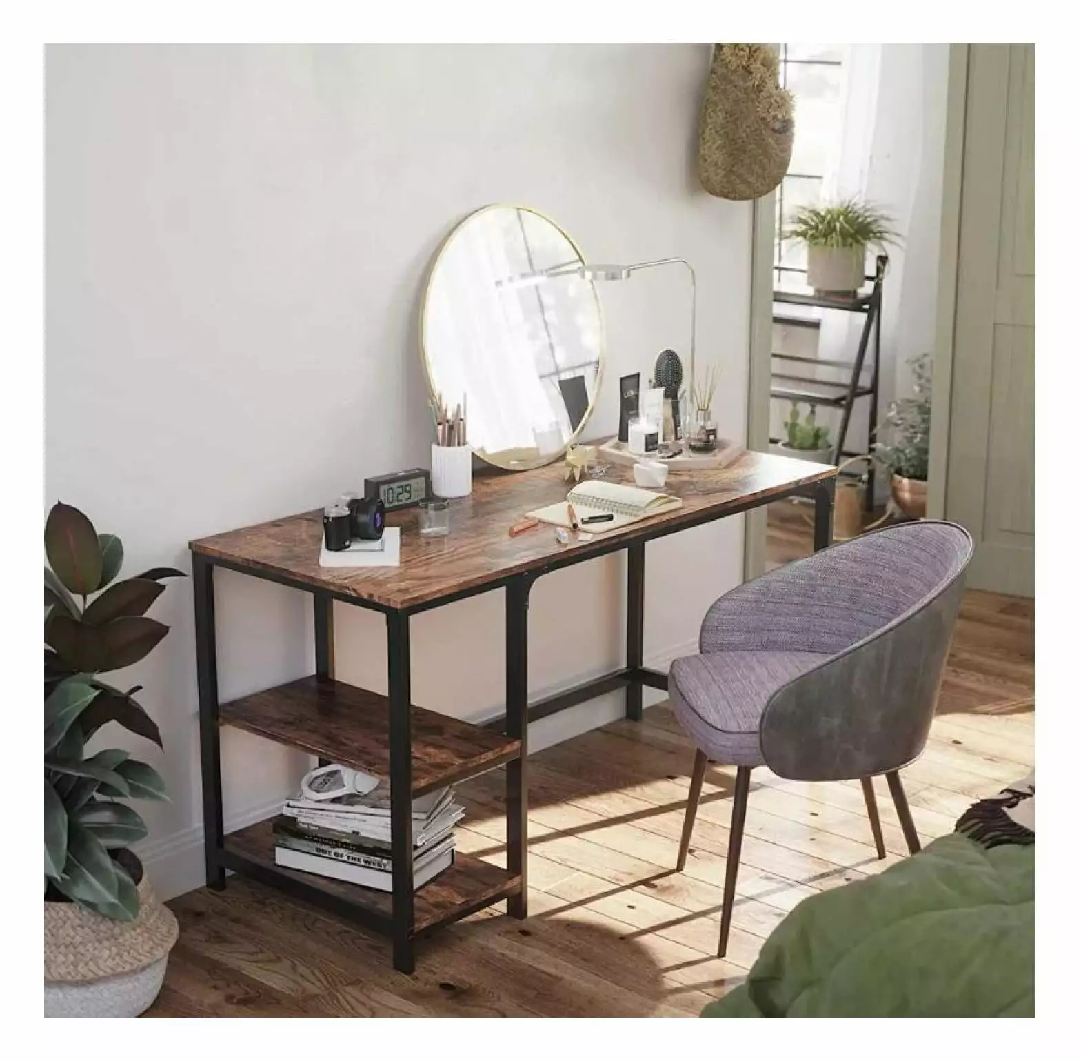FENG20 55 Inch Small Computer Desk Storage Shelves Writing Desk Table Home Office