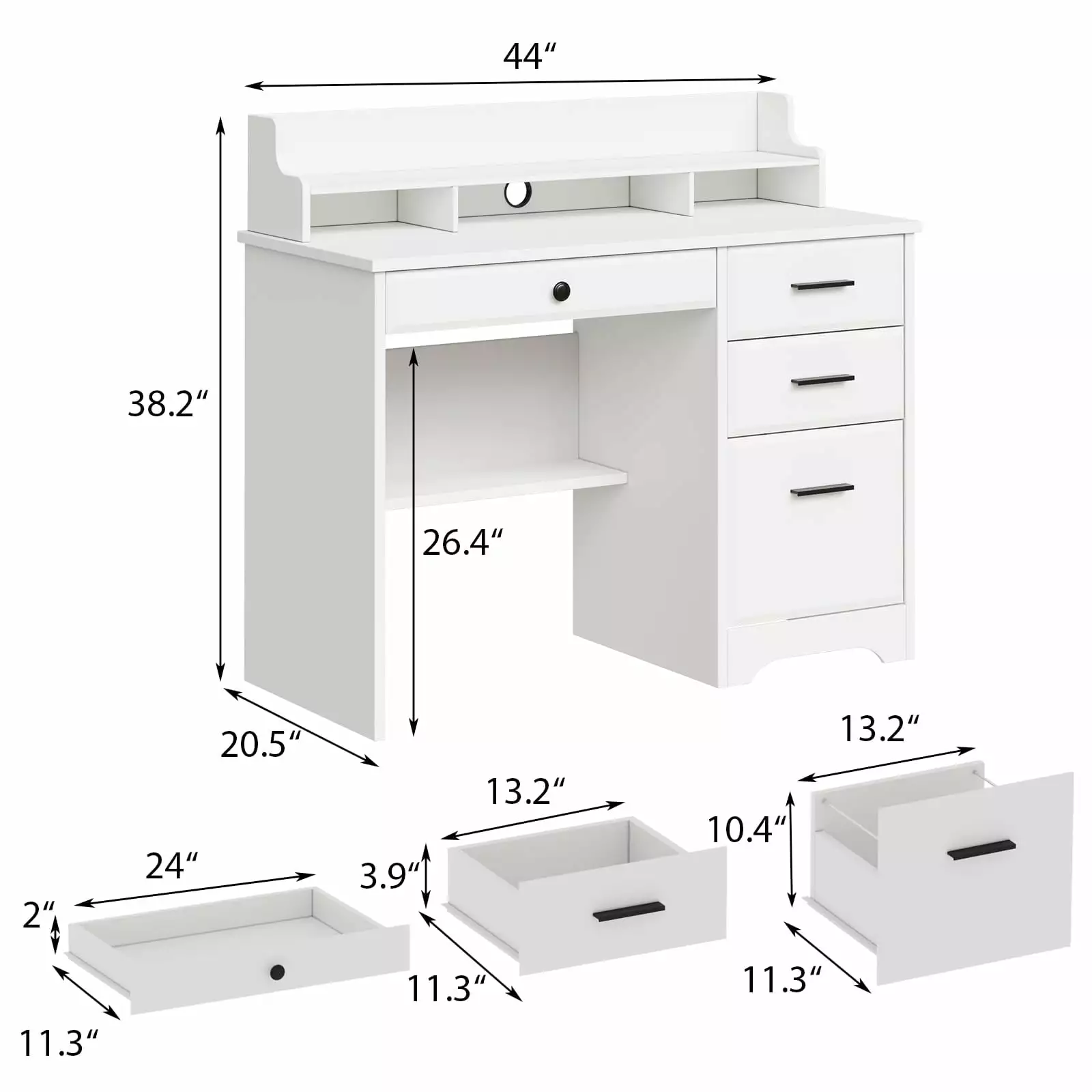 White Wood Desk Drawers and Hutch Multipurpose Study Computer Table Bedroom FHWMCCL