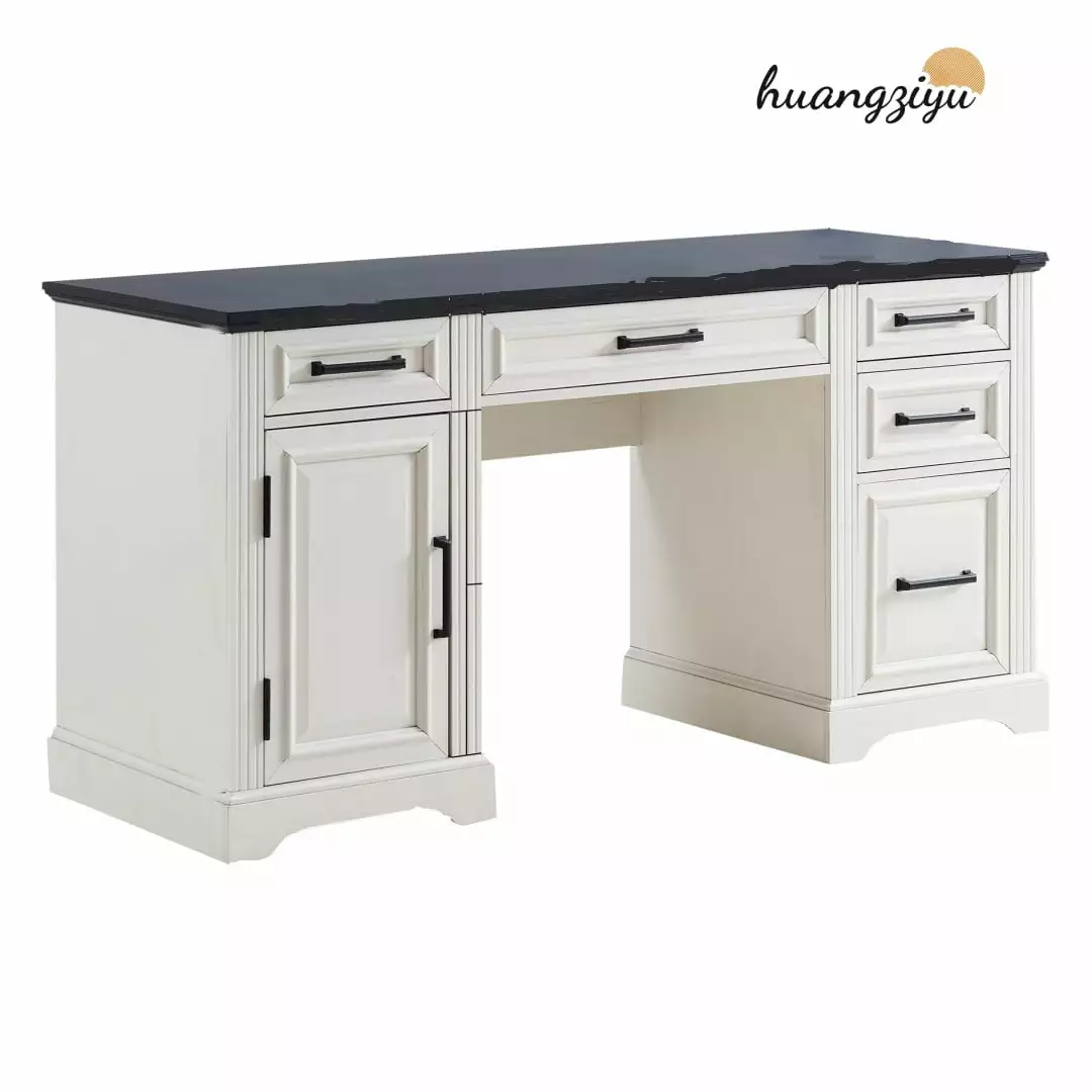 58 Inch Executive Farmhouse Computer Desk Drawers and Cabinet FHWMHZY