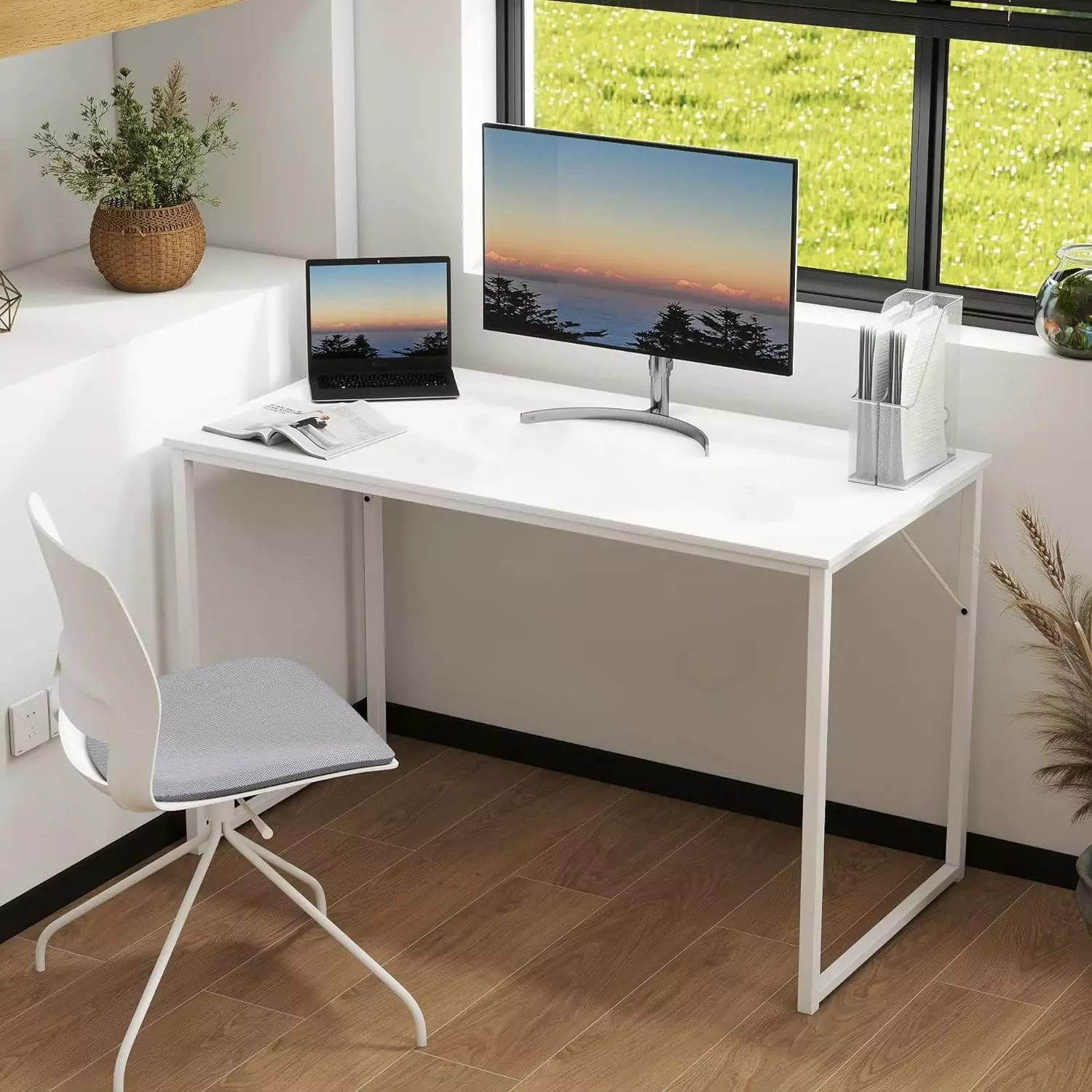 48 Inch White Computer Desk Study Writing Work Dining Game Table Home Office Bedroom FHWMWHC