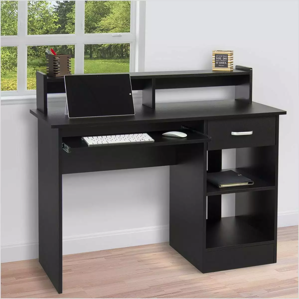Home Office Computer Desk Workstation Wood Laptop PC Table Drawer Shelf Black Fivgace