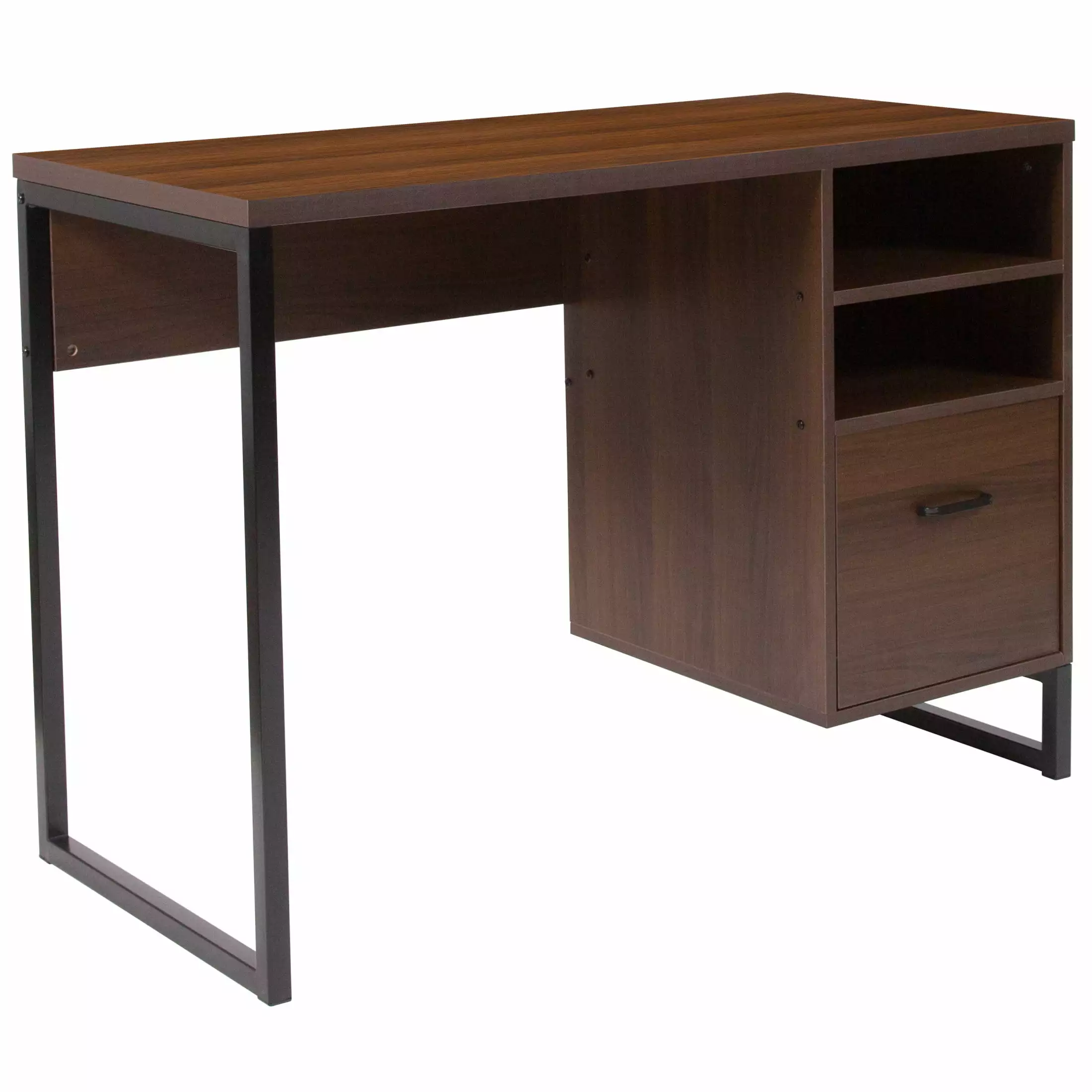Flash Furniture Northbrook Rustic Coffee Wood Grain Finish Computer Desk Black Metal Frame