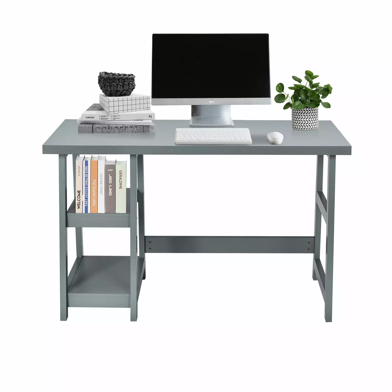 FONIRRA 47.5 Inch Computer Desk Trestle Table 2 Removable Shelves Home Office