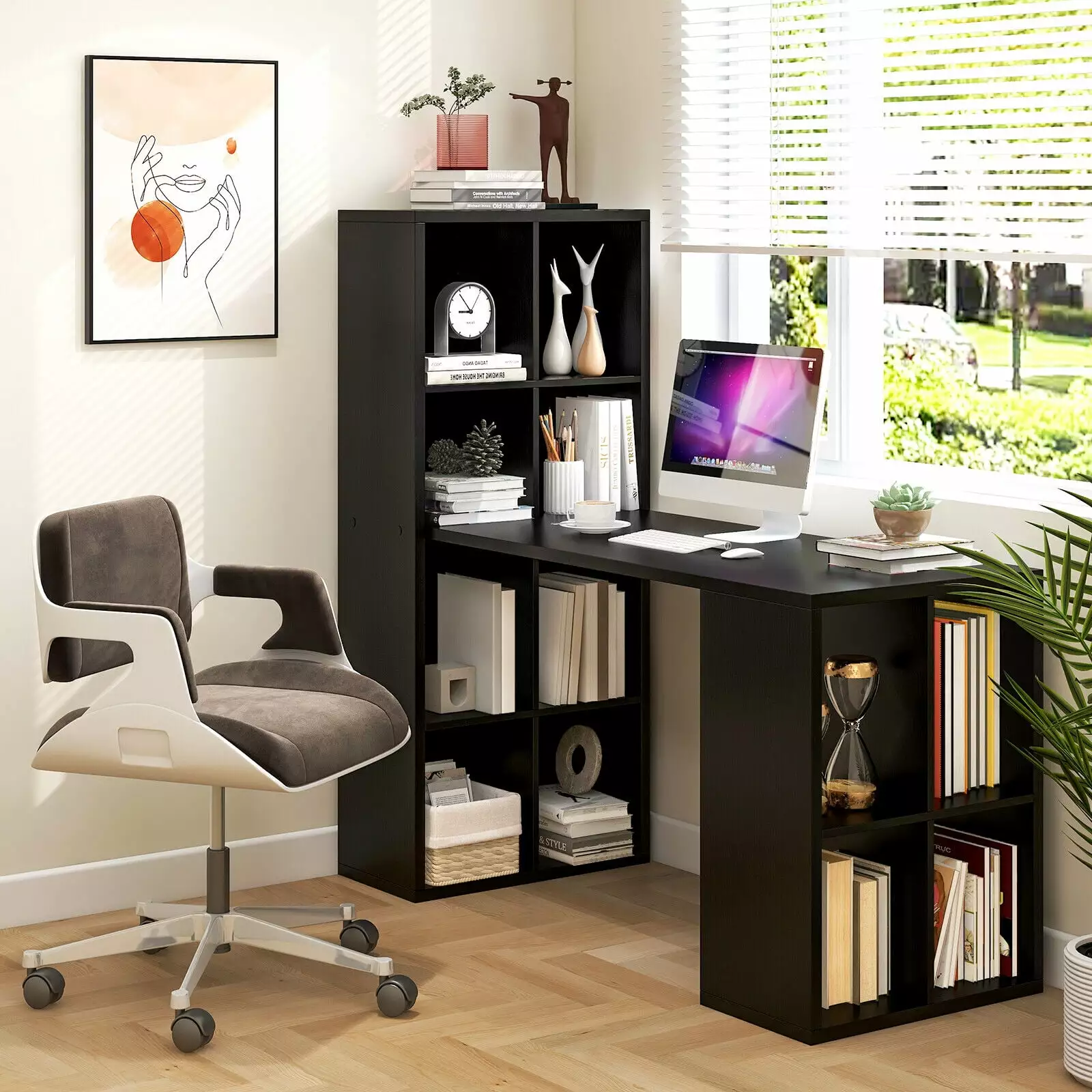 FONIRRA Home Office Computer Desk 12 Cubes Bookshelf Storage Black