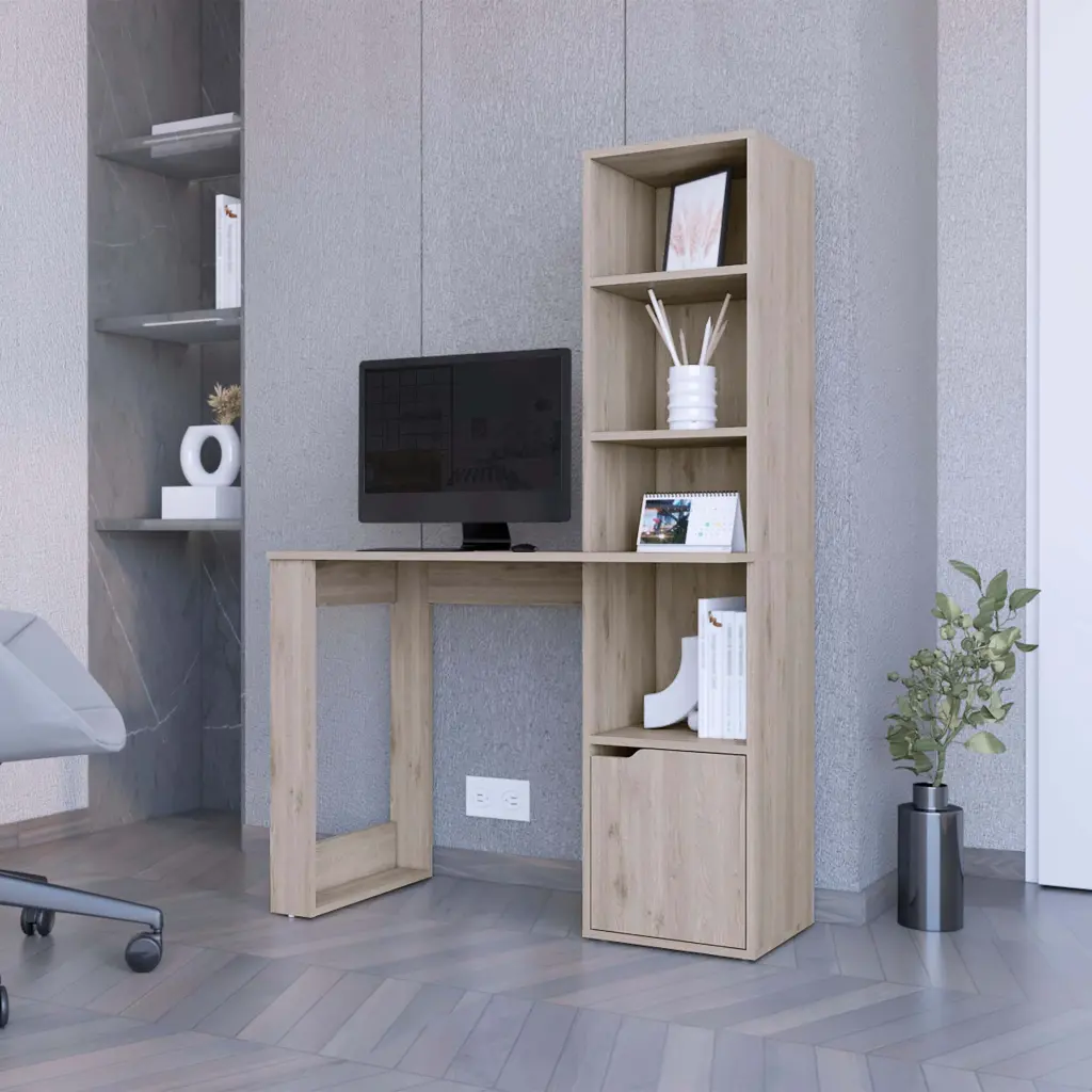 Broadmoor Computer Desk 4 Tier Bookcase And 1 Door Cabinet Gray Home Office Desk furniture max