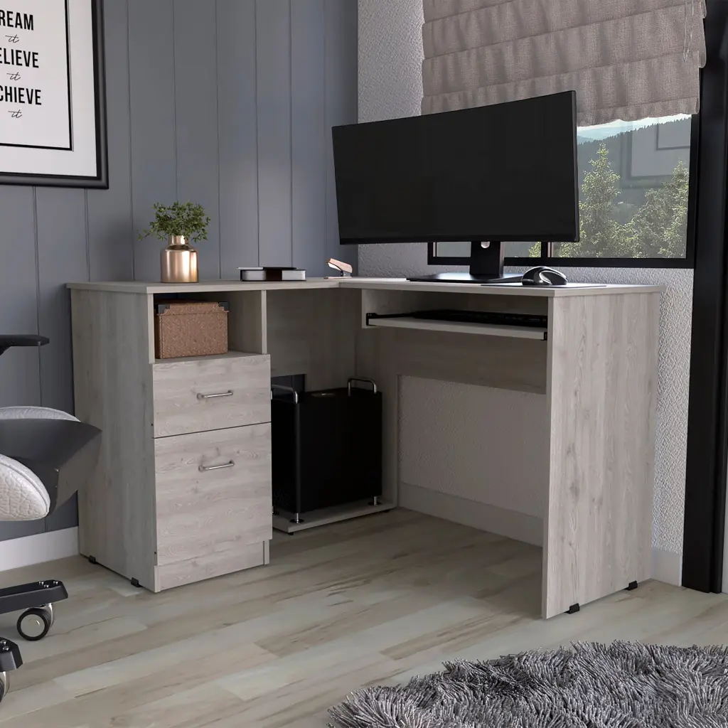 Light Grey 2 Drawer 1 Shelf L Influenced Computer Desk Light Gray Particle furniture max