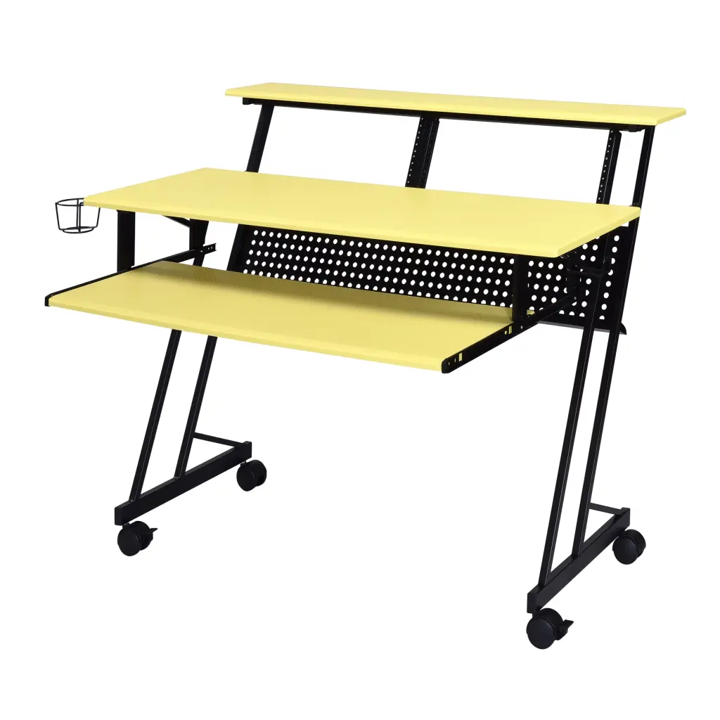 Yellow And Black Music Studio Desk Keyboard Tray Yellow Black Writing Table furniture max