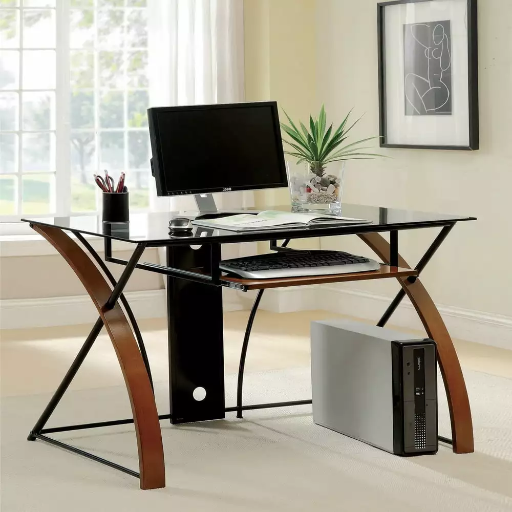 Furniture America Falt Modern Grey-Tint 47-inch Glass Computer Desk - Sleek Contemporary Workstation