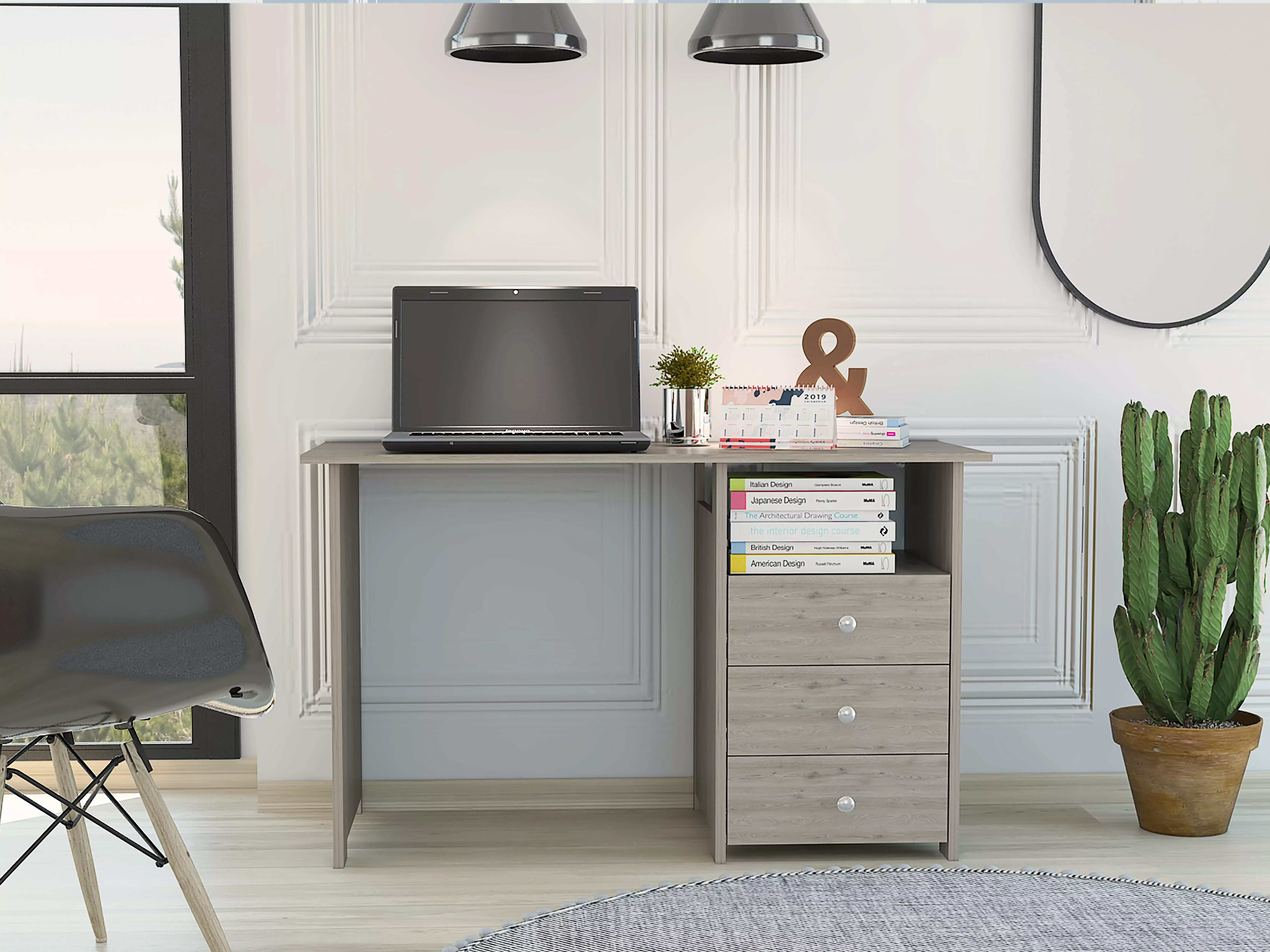 GeeHome Bianco Computer Desk Three Drawers and Shelf