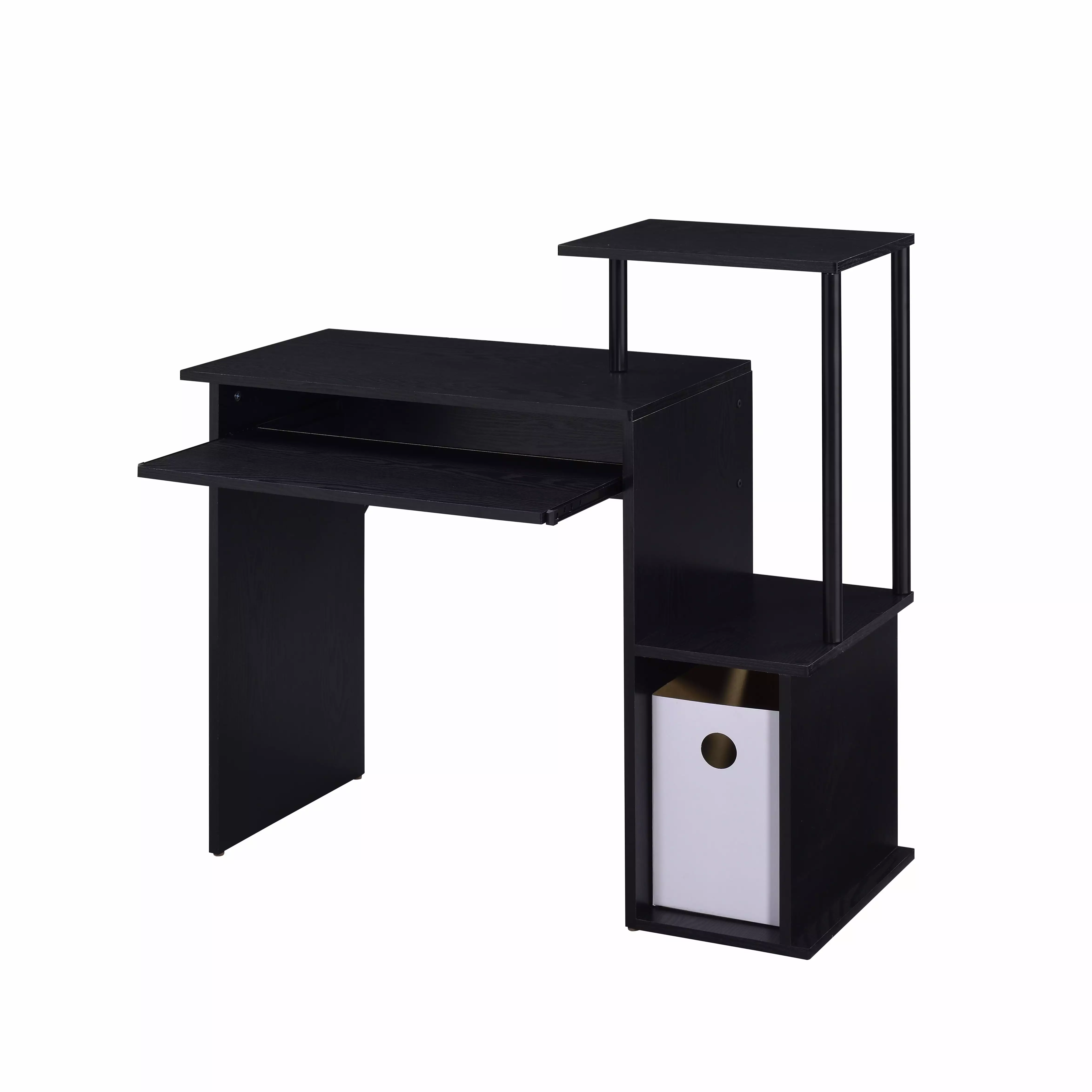 GeeHome Black Computer Desk Keyboard Tray and Open Shelving