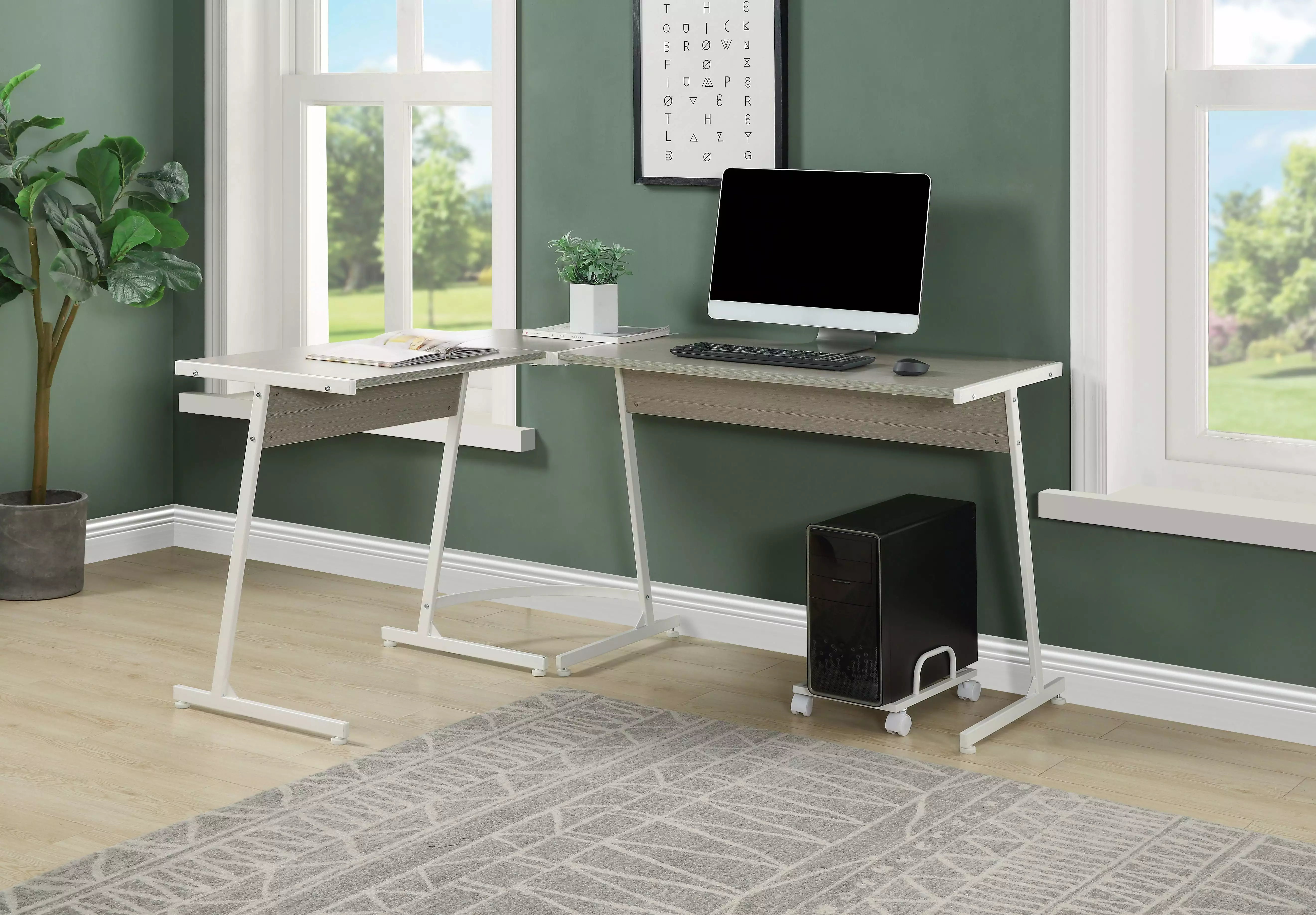 GeeHome Dazenus Computer Desk Gray White Finish Contemporary Office Desk