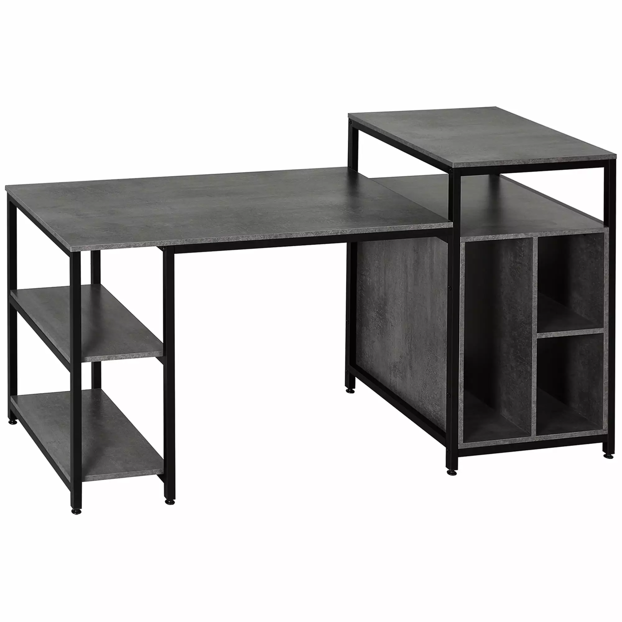 GeeHome 68 Inch Office Table Computer Desk CPU Stand and Storage Shelves Grey