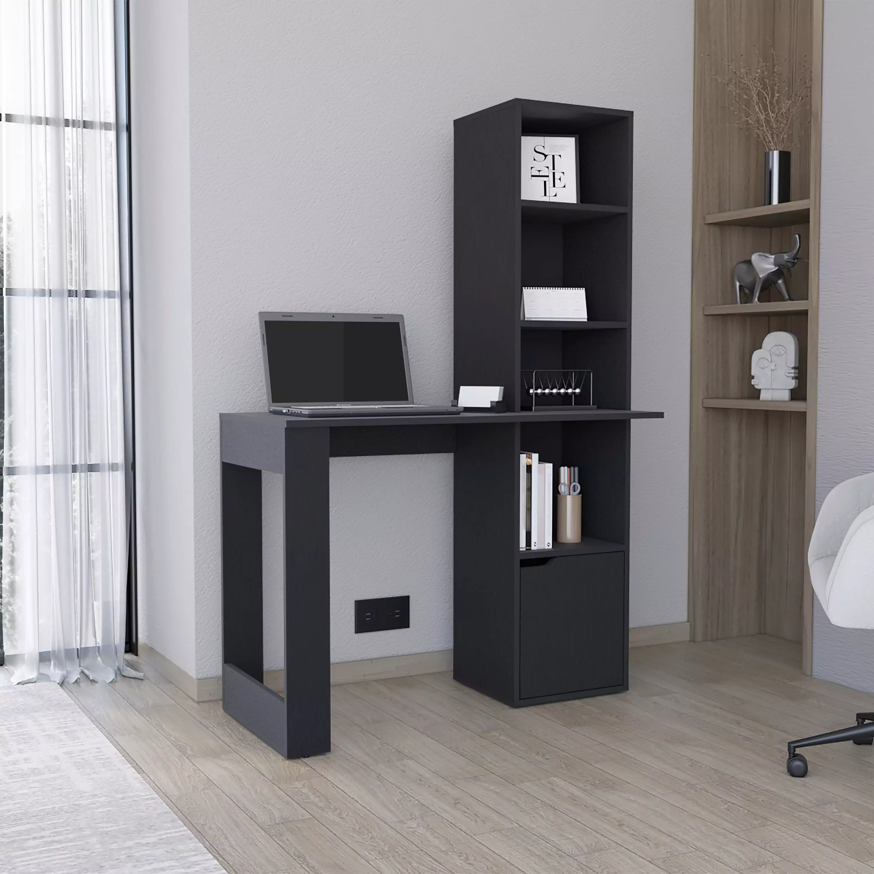 GeeHome Iowa Computer Desk 1-Cabinet and 4-Tier Bookcase Home Office