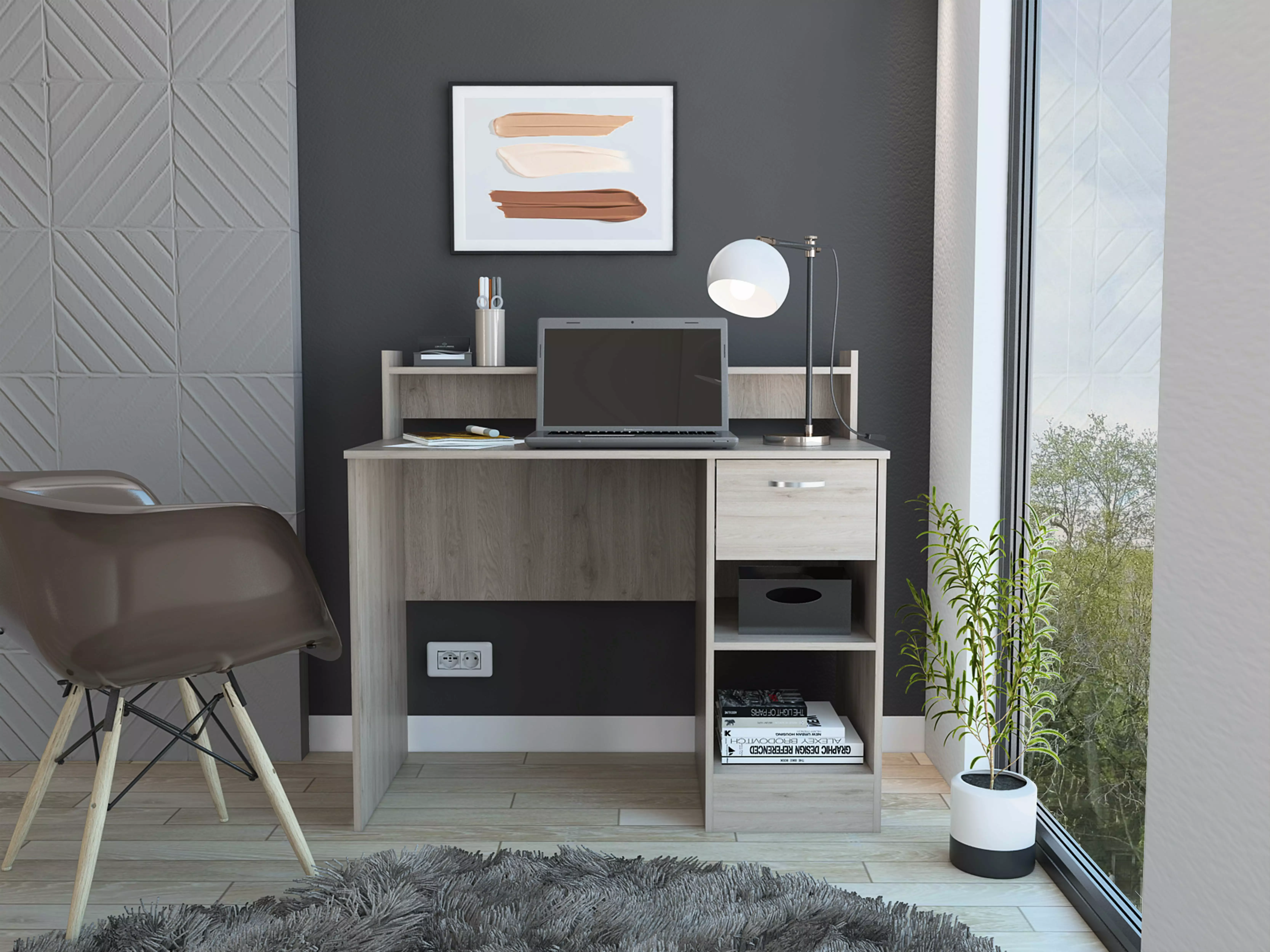 GeeHome Manaos Writing Computer Desk Multiple Shelves and One Drawer