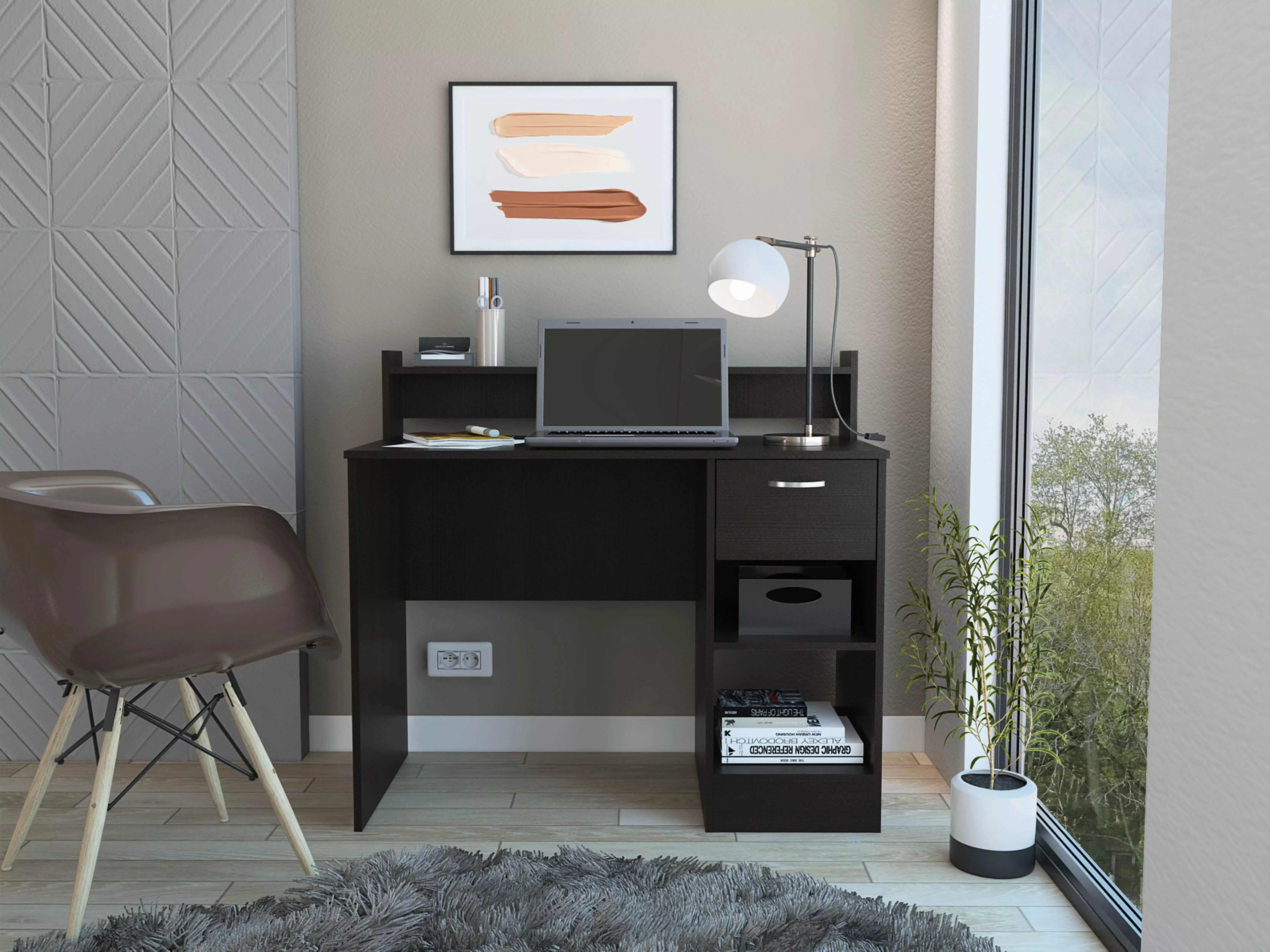 GeeHome Manaos Writing Computer Desk Multiple Shelves and One Drawer - Home Office Desk