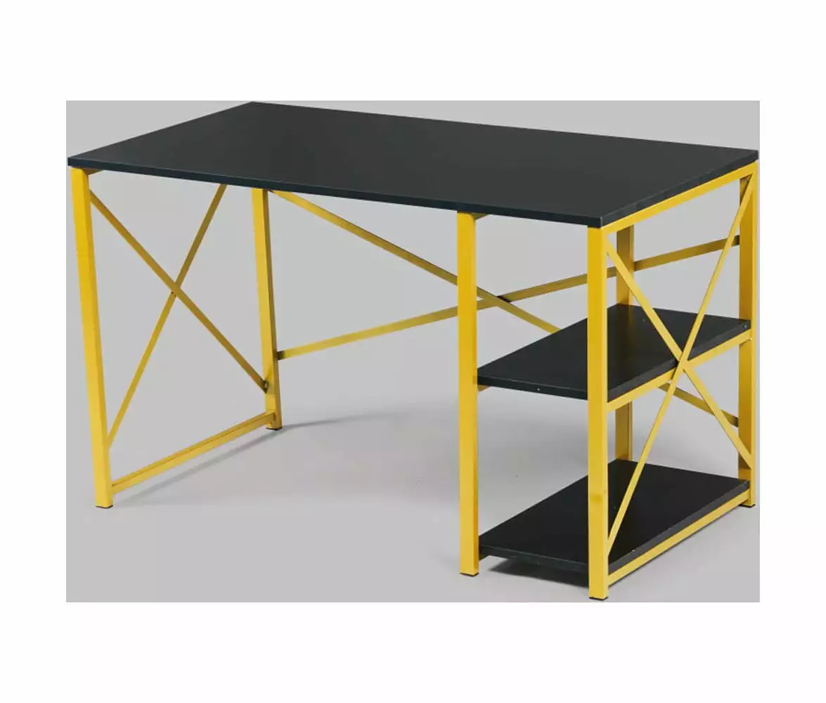 GeeHome Morello Gold Metal Frame Writing and Computer Desk 2 Shelves Black