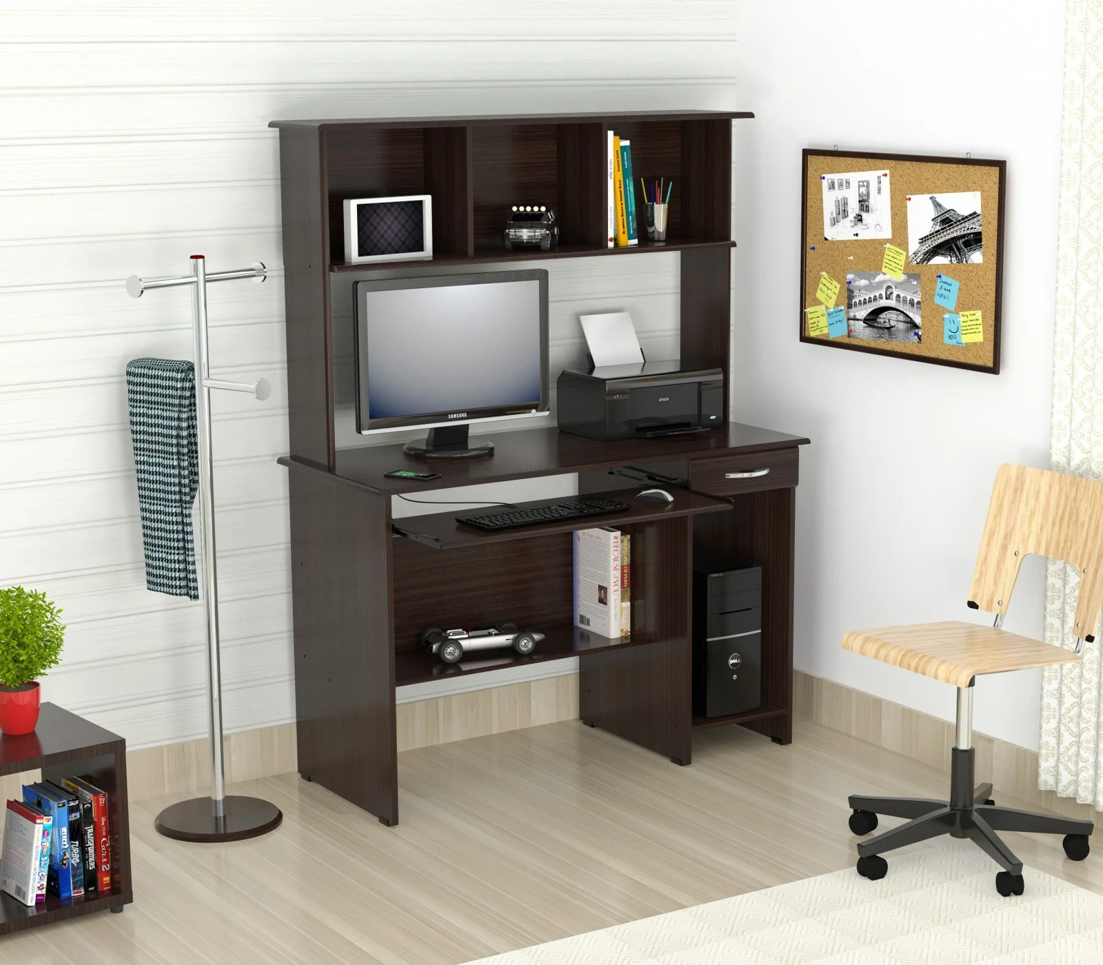 61.8 Inch Espresso Melamine Computer Desk Hutch Home Office Generic