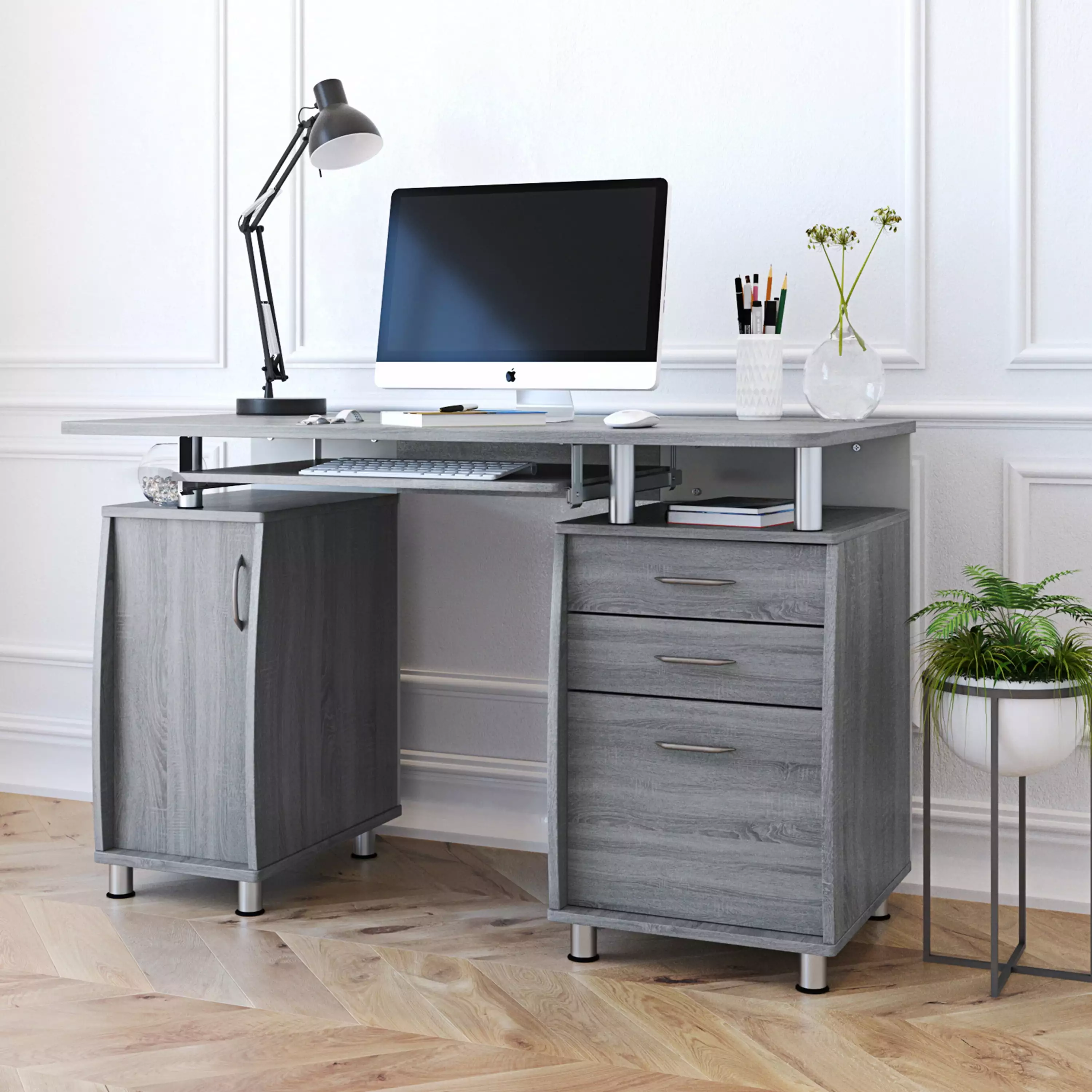 GIA Design Group Gray Home Office Computer Desk Storage Cabinet