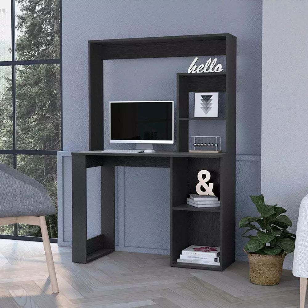 Verde Tech Computer Desk Integrated Storage and Hutch Home Office Go Green Woods