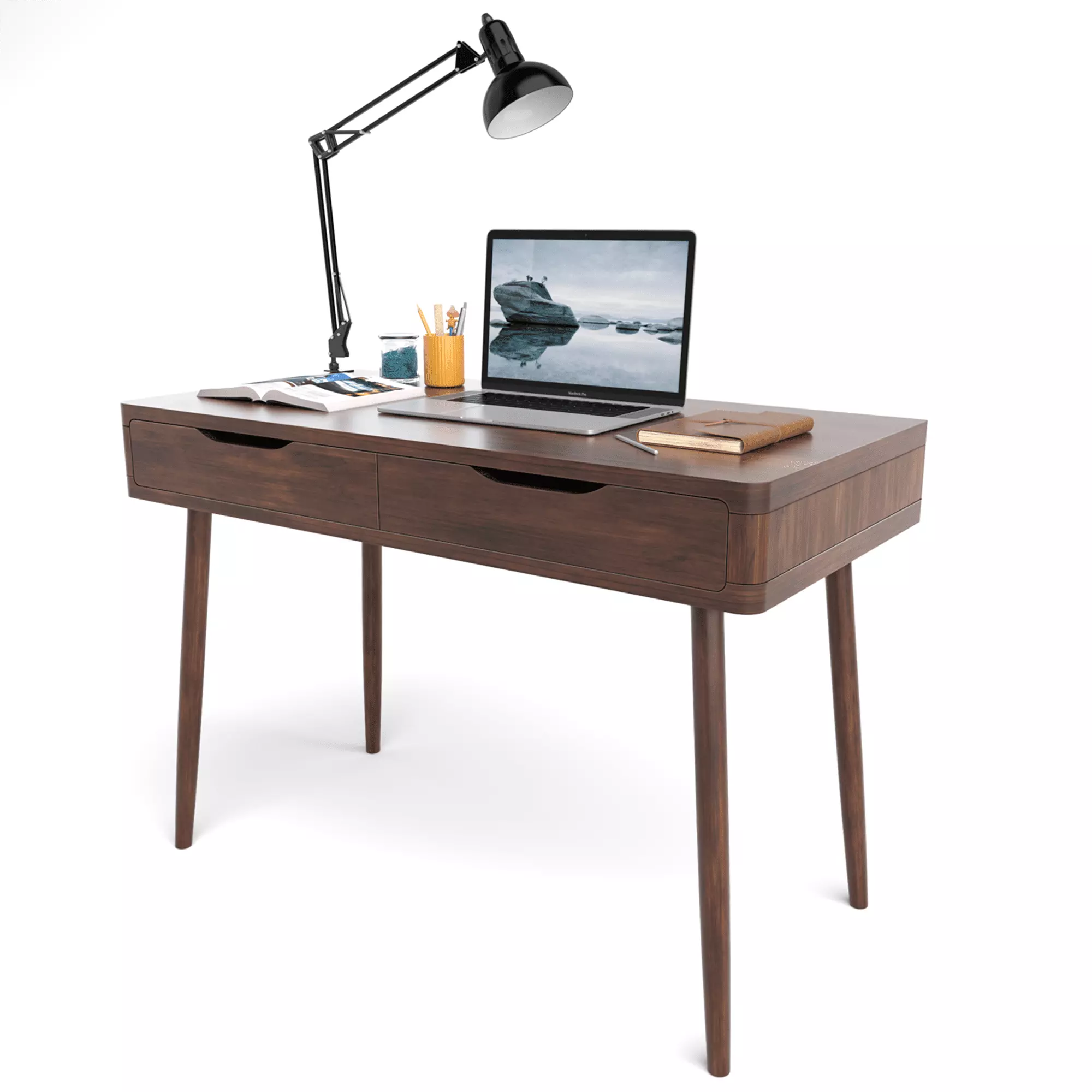Gymax 2 Drawers Mid-Century Computer Desk Study Workstation Study Laptop Table